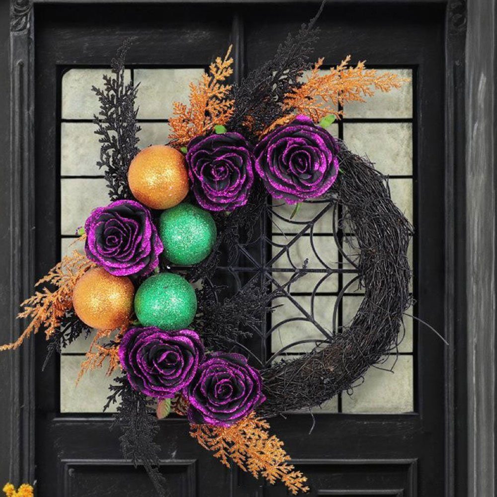 Kunstkranz festliche Türdekoration, Blumenkugel-Dekorationskranz für AUzzO~ Atmosphäre Partyrequisiten Halloween-Kranz eine Girlande