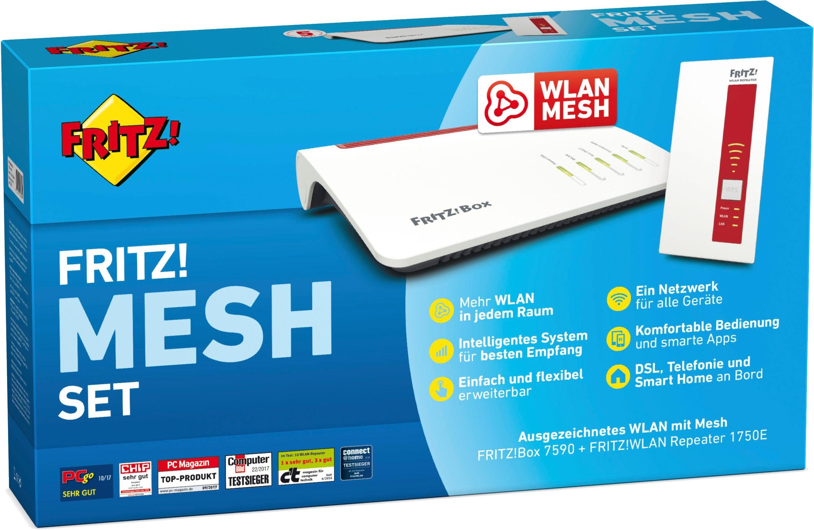 AVM »Mesh Set 7590+1750« WLANRouter, Alle DSLAnschlüsse mit bis zu 300 Mbit/s online kaufen OTTO