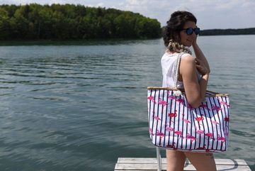 styleBREAKER Strandtasche (1-tlg), Strandtasche mit Streifen und Flamingos
