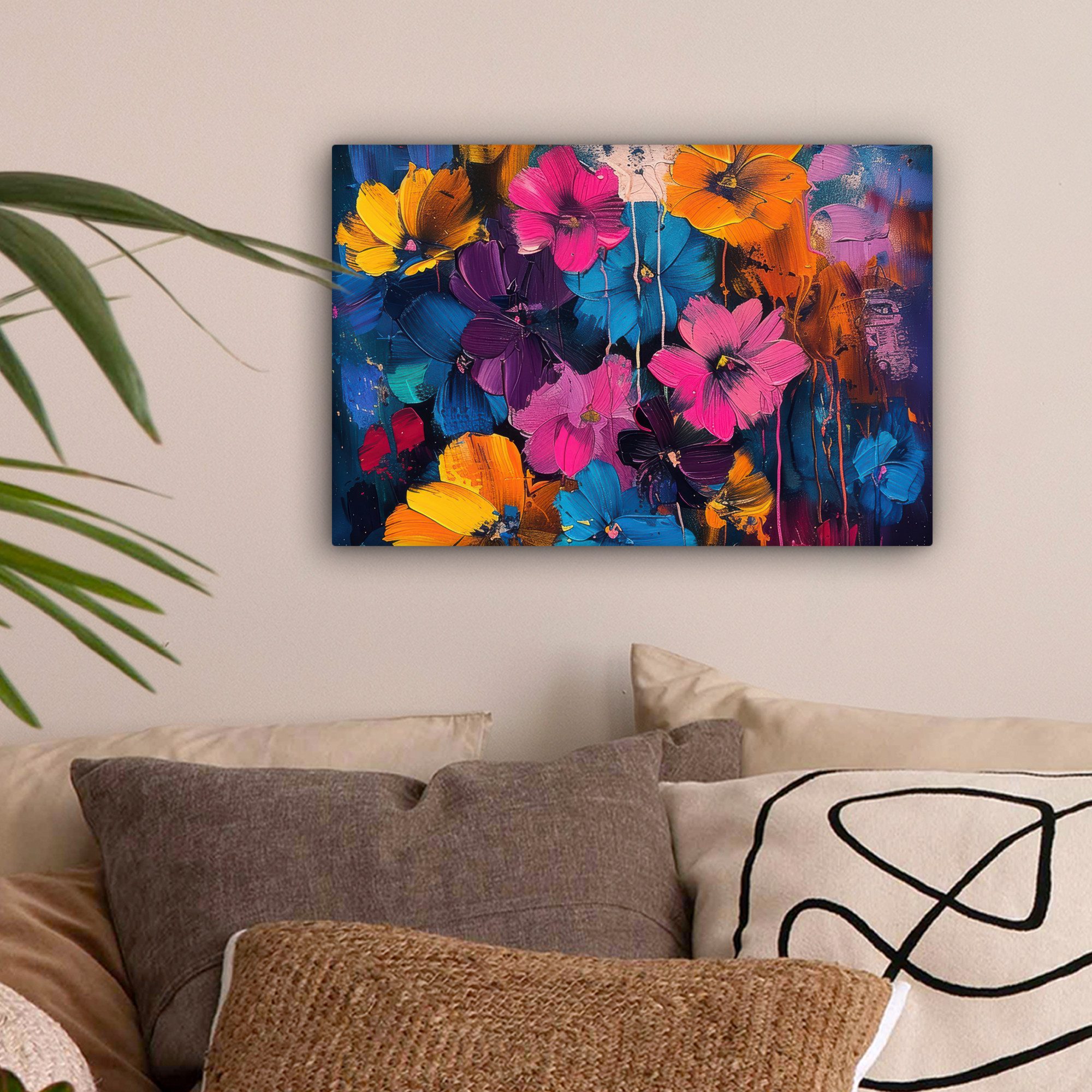 OneMillionCanvasses® Leinwandbild Blumen - Bunt - Abstrakt - Modern, Fotodruck (1 St), Leinwand Bilder Klein, Wand Dekoration Aesthetic 30x20 cm