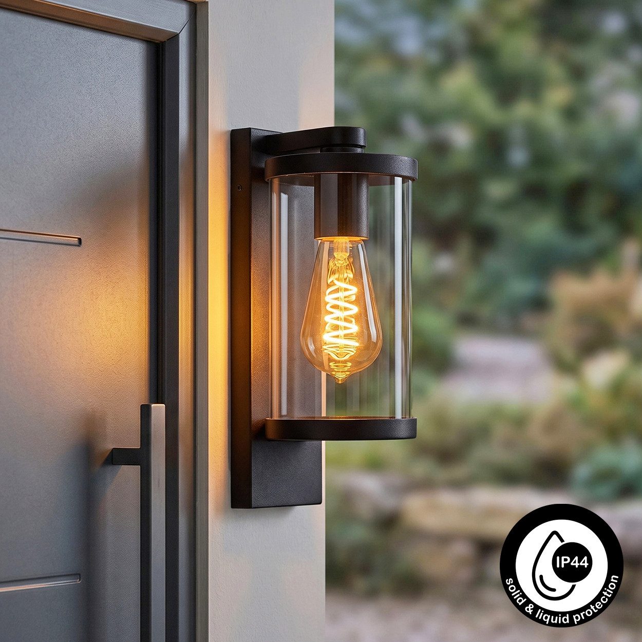 hofstein Außen-Wandleuchte Außenwandlampe aus Metall/Glas in Schwarz/Klar, ohne Leuchtmittel, Wandleuchte außen abwärts im modernen Retro/Vintage-Design, E27, IP44