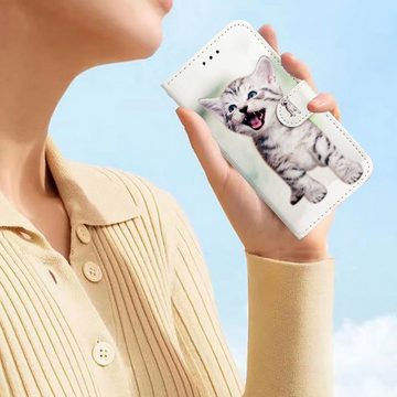 CLM-Tech Handytasche Hülle für Xiaomi 12 Lite 5G Tasche aus Kunstleder Klapphülle (fröhliche Katze, Handyhülle Wallet Flip Case Cover Etui), Standfunktion, Kartenfächer, Magnetverschluss