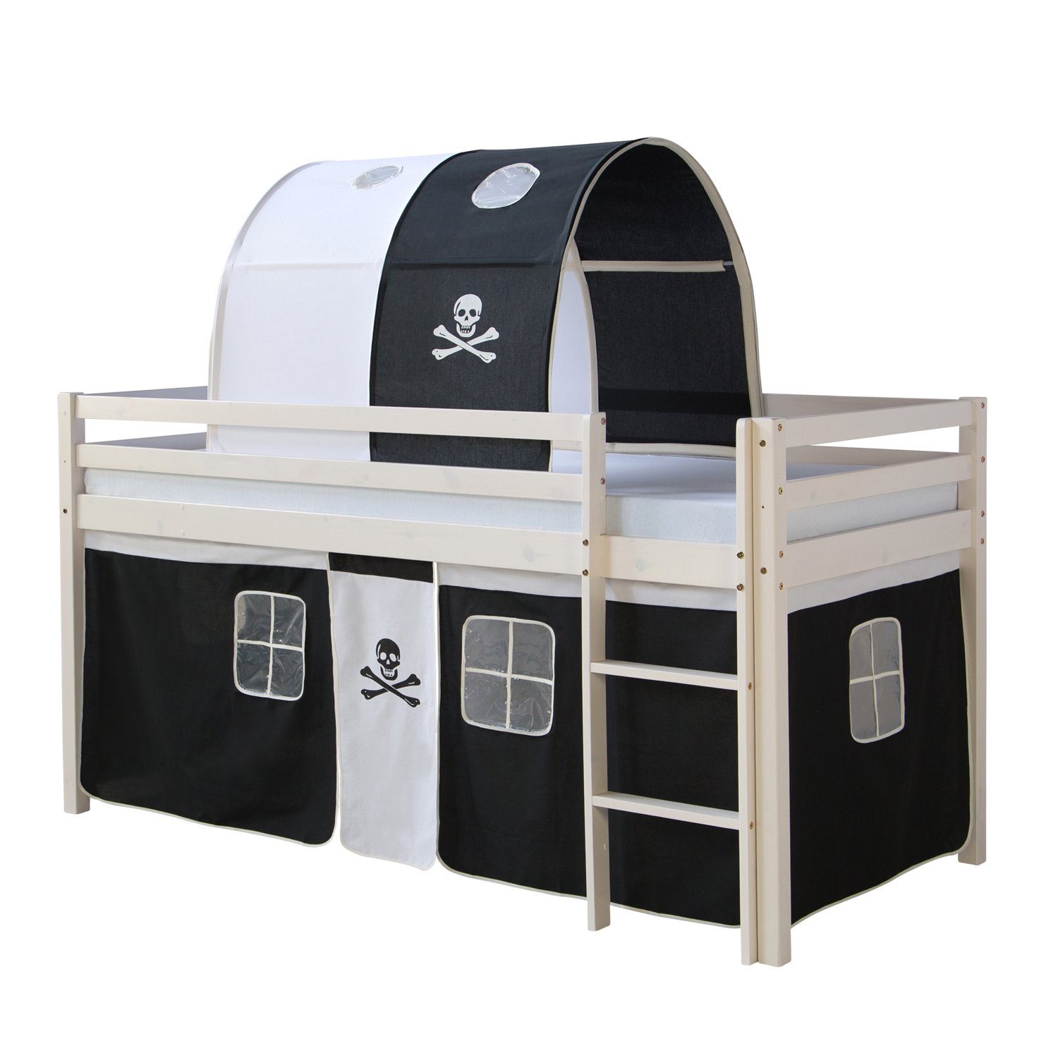 Homestyle4u Hochbett 90x200 Weiß Vorhang Pirat 1558 günstig online kaufen