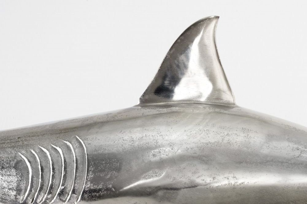 LebensWohnArt Dekoobjekt Deko-Figur Haifisch 70cm Hai silber SHARK Skulptur Maritim Aluminium