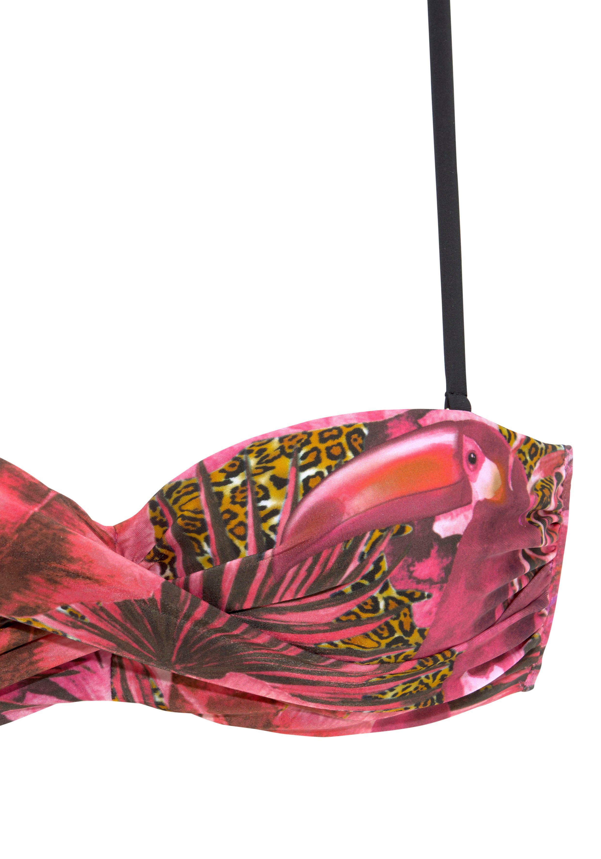 pink-bedruckt Dschungel-Optik LASCANA mit Bügel-Bandeau-Bikini