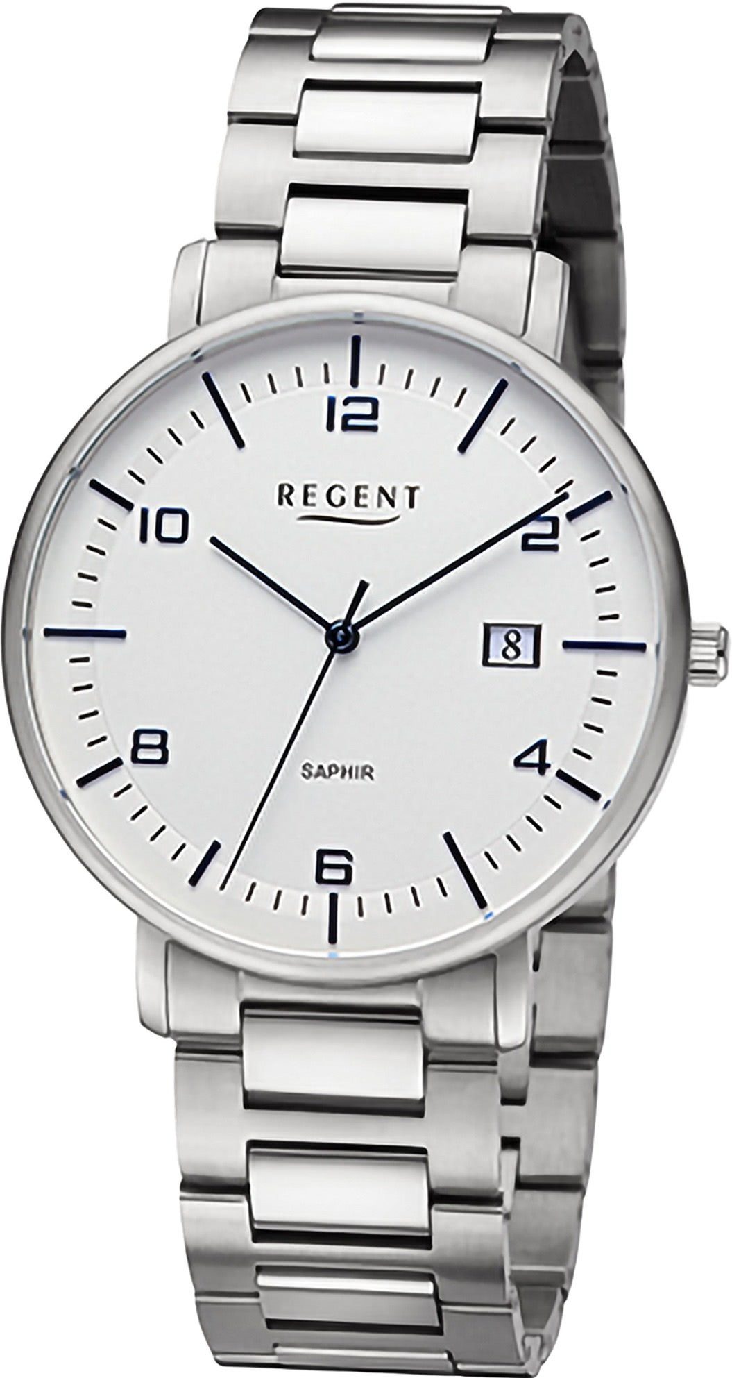 Analog, (ca. Regent Saphirglas Herren Quarzuhr 42mm), extra rund, Armbanduhr Armbanduhr Herren Metallarmband, Regent groß