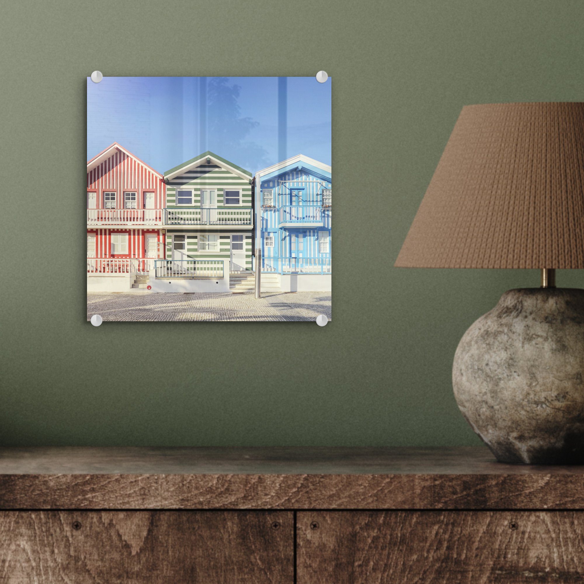 Foto Glas Bilder Wanddekoration Glas Wandbild St), Große Strandhäuser, auf (1 - MuchoWow - auf Acrylglasbild Glasbilder -