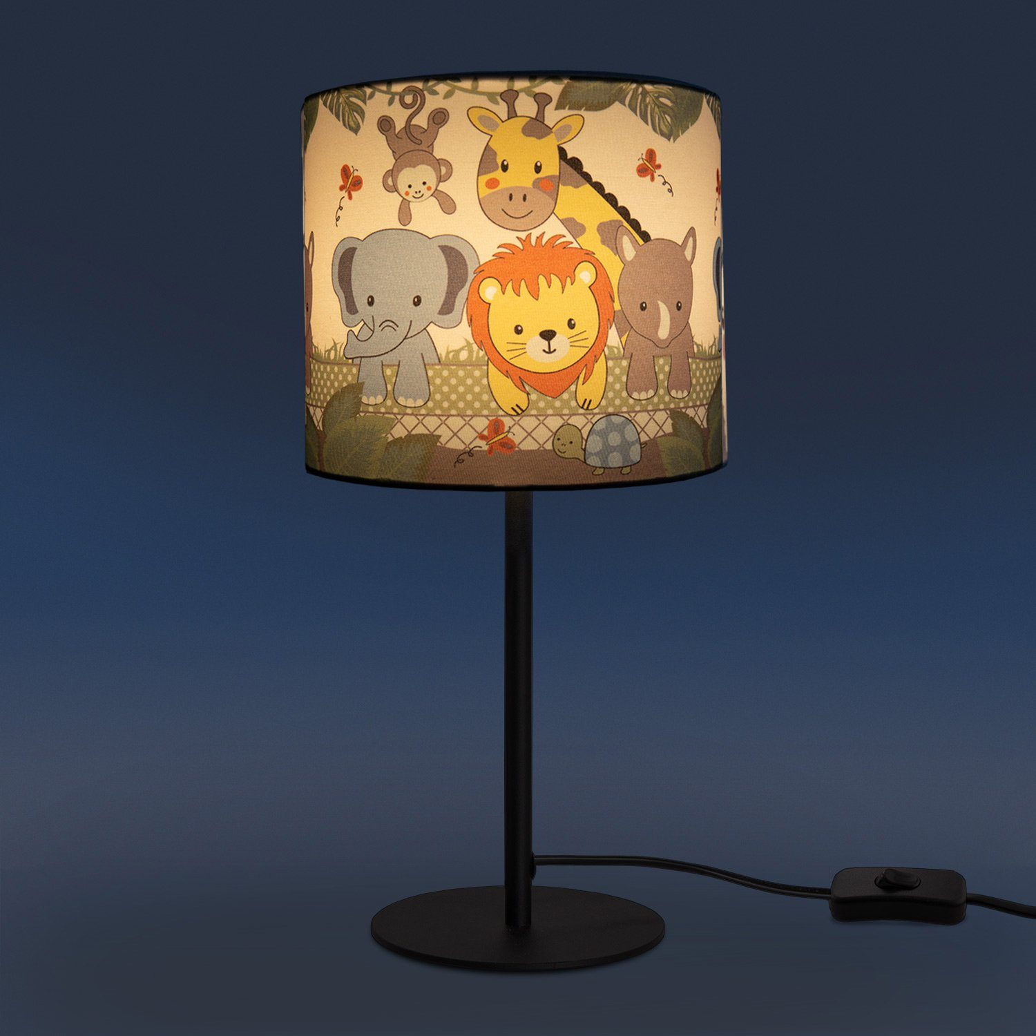 Lampe Kinderzimmer Diamond LED ohne Home Tischleuchte Leuchtmittel, Kinderlampe E14 Tischleuchte Dschungel-Tiere, 634, Paco