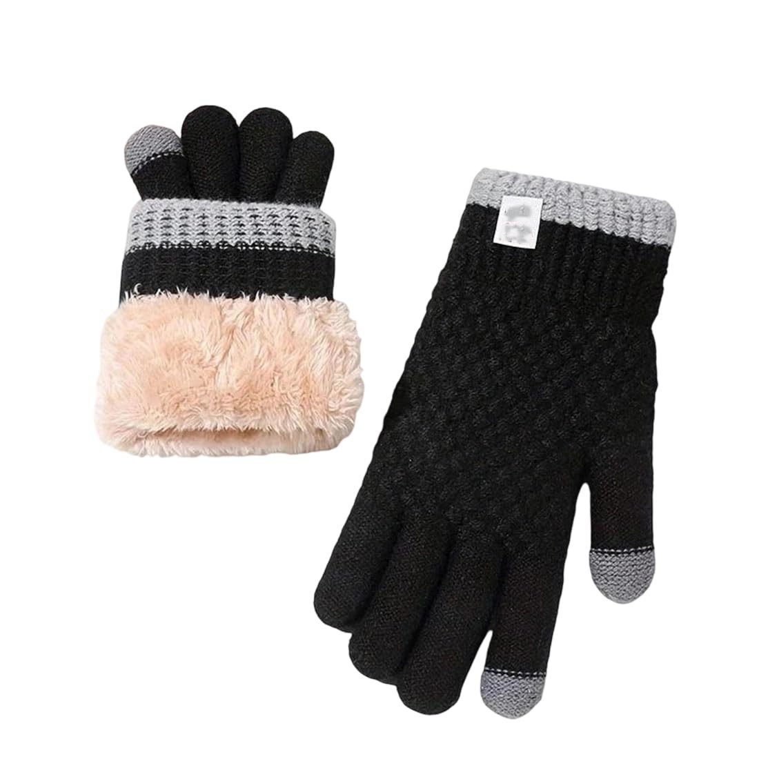 Coonoor Fleecehandschuhe Damen Winterhandschuhe mit Fleecefutter, Touchscreen Warme Gedehnt Dicke Strickhandschuhe Thermohandschuhe Outdoor Winter Geschenke