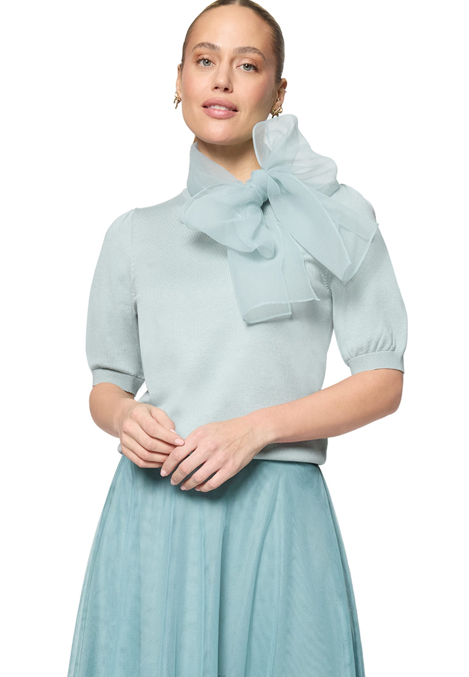 Zero Kurzarmshirt Damen mit Schleife (1-tlg) drapiert / gerafft