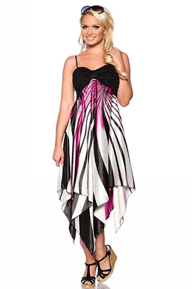 Strandkleid Sommerkleid luftiges Maxikleid pink/schwarz/weiß asymmetrisches Sommerkleid Vokuhila