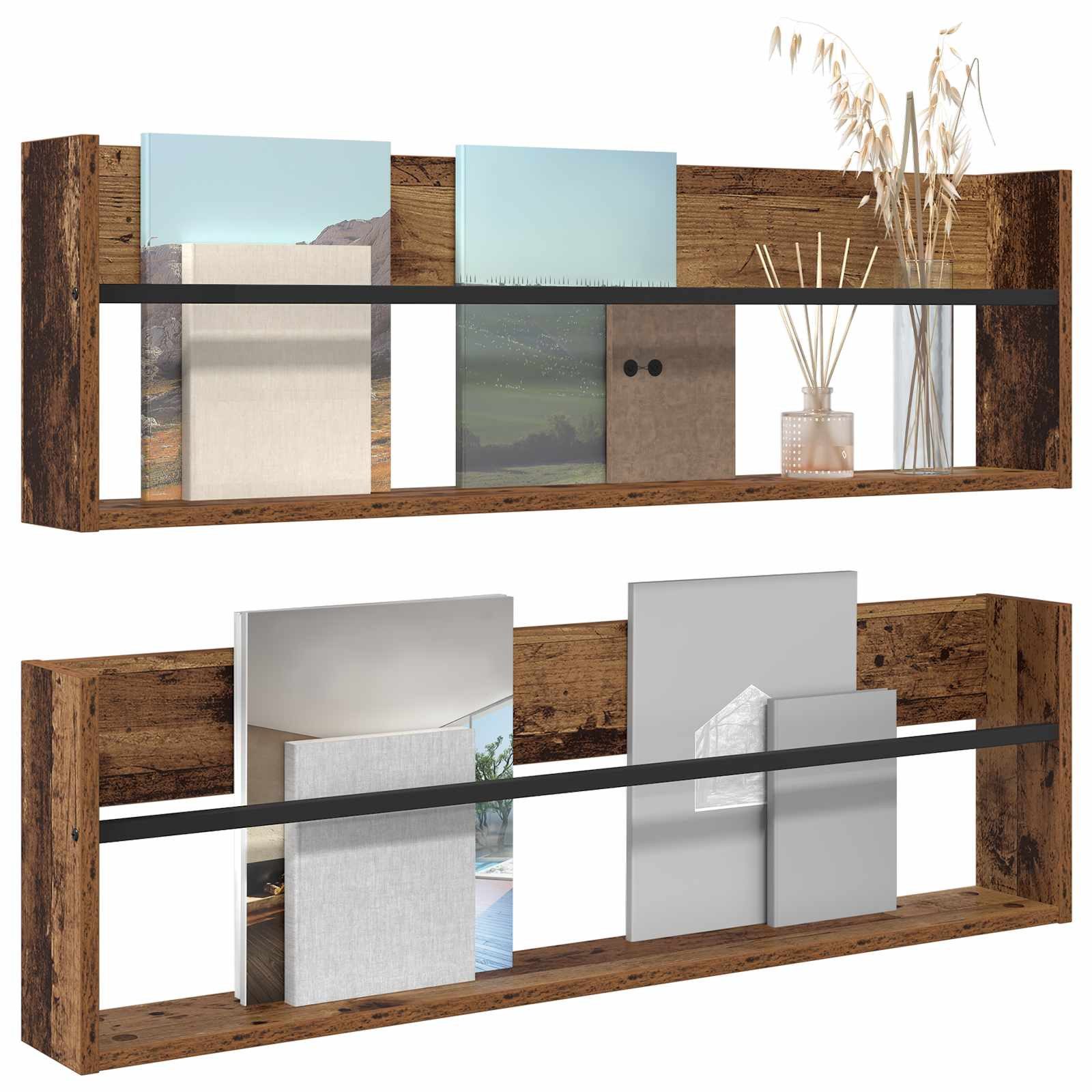 vidaXL Zeitungsständer Magazinregal 2 Stk. Altholz 100 x 12 x 30 cm Holzwerkstoff (2 St)