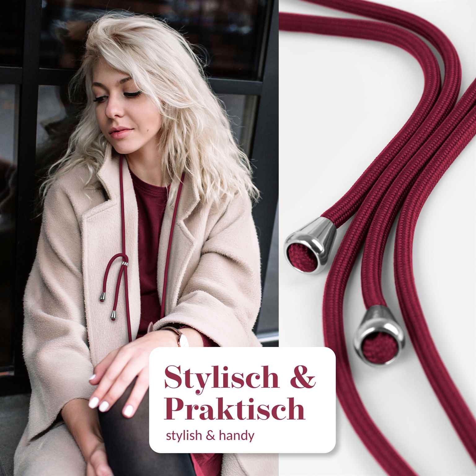 moex Handykette für Sony Xperia 1 V Handyband ohne Hülle Unleash Rot 6,5 Zoll, Umhängeband mit Karabiner Handy Kette zum Umhängen Band abnehmbar