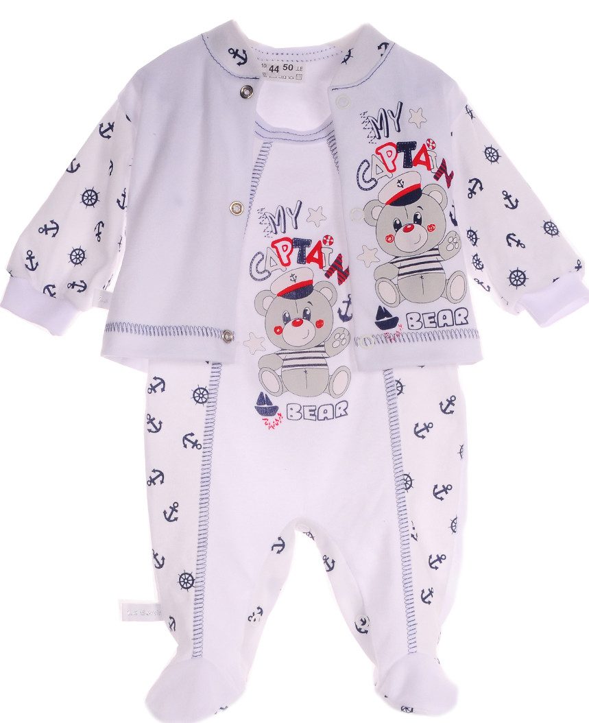 La Bortini Strampler Strampler und Hemdchen Baby Anzug Set in Weiß mit Anker aus reiner Baumwolle, 44 50 56 62 68 74 80 86