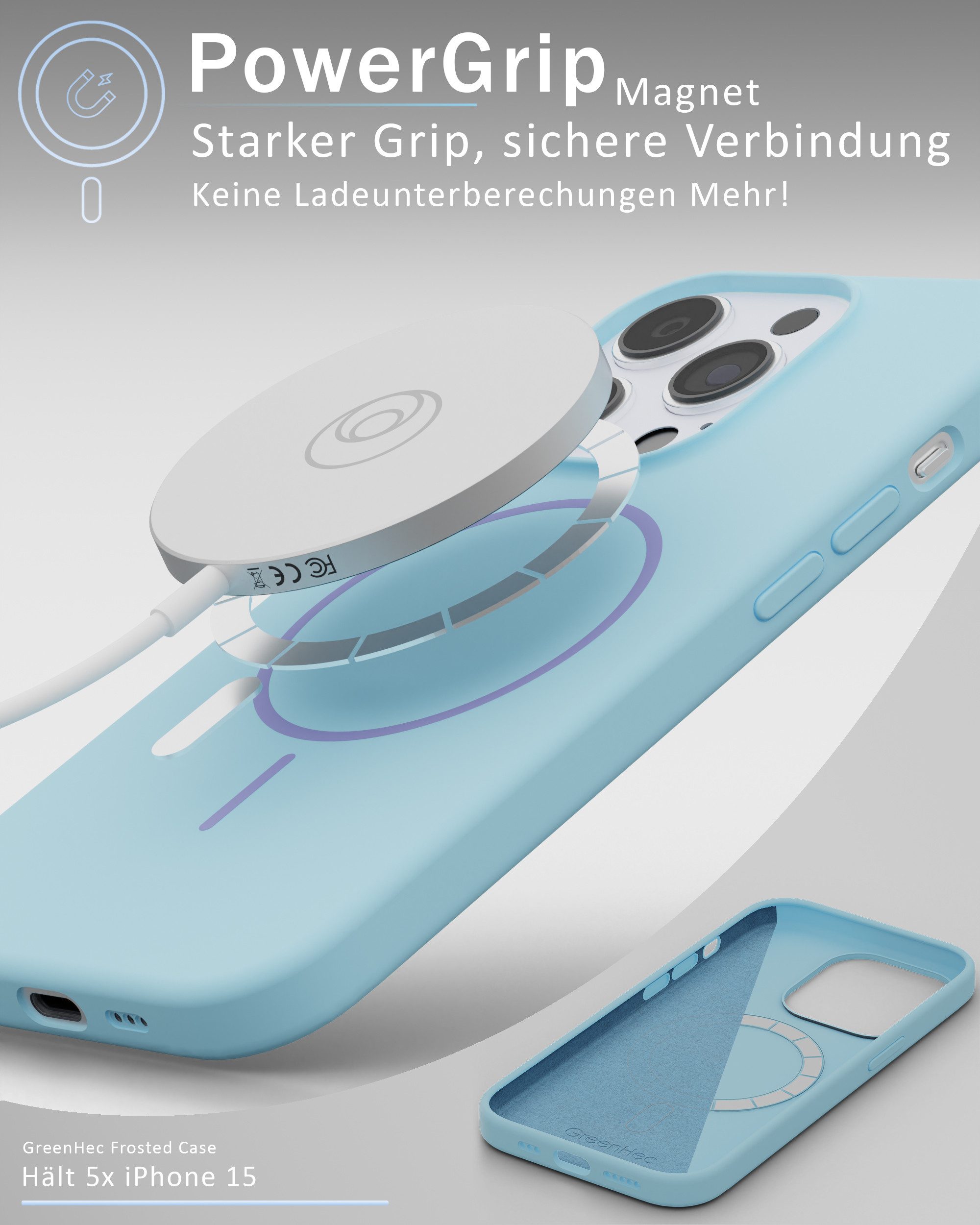 GreenHec Handyhülle Handyhülle Silikon iPhone 16 15 14 13 12 Pro Max Plus MagSafe 6.7 Zoll, Magnetisch Weiß Case Cover Schutz - Pink Blau Schwarz Braun Weiß