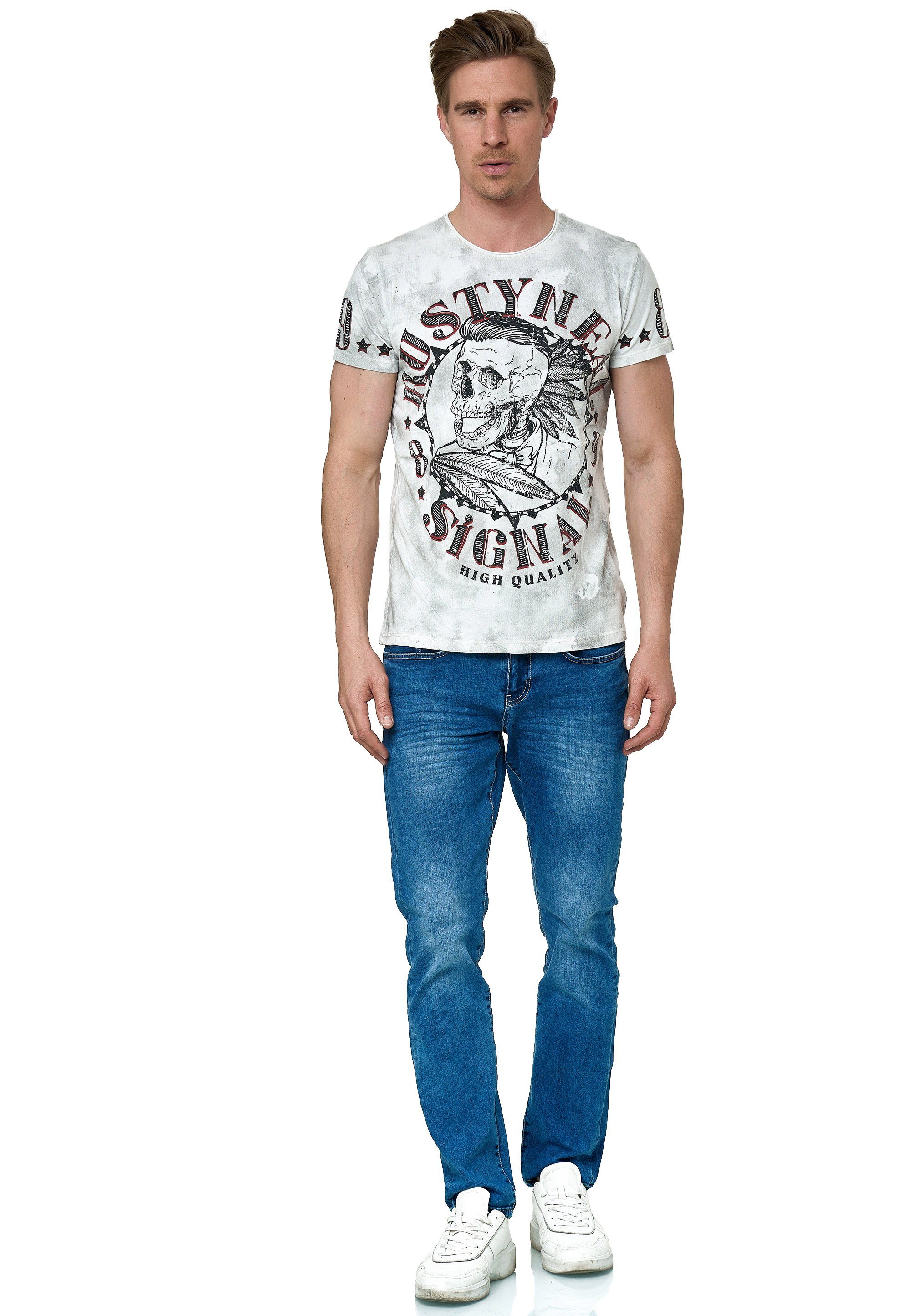 Rusty Neal T-Shirt weiß mit stylischem Totenkopf-Print
