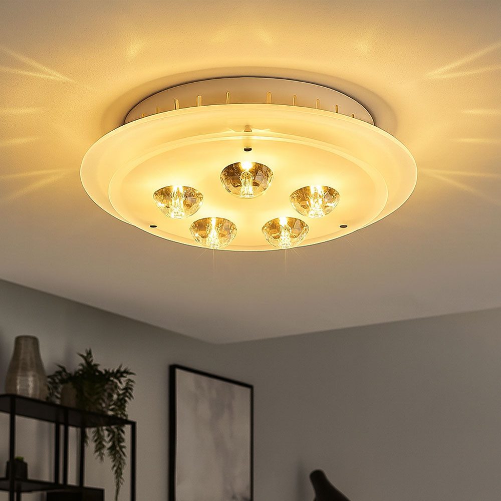 Esto Deckenleuchte, Leuchtmittel nicht inklusive, Deckenleuchte Deckenlampe Rundleuchte Metall Glas Satiniert Kristall