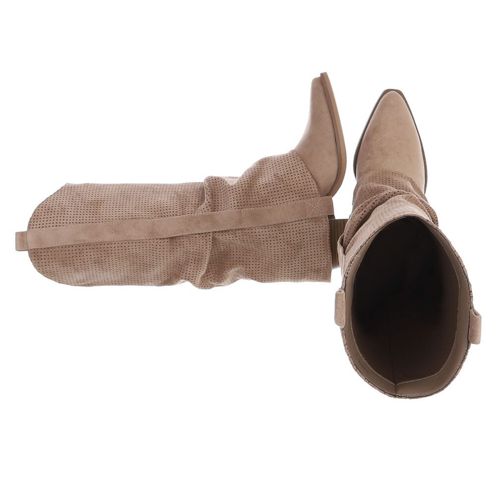 Ital-Design Moderne Stiefel mit perforiertem Design und goldenen Details Westernstiefel (91154648) Blockabsatz Stiefel in Hellbraun