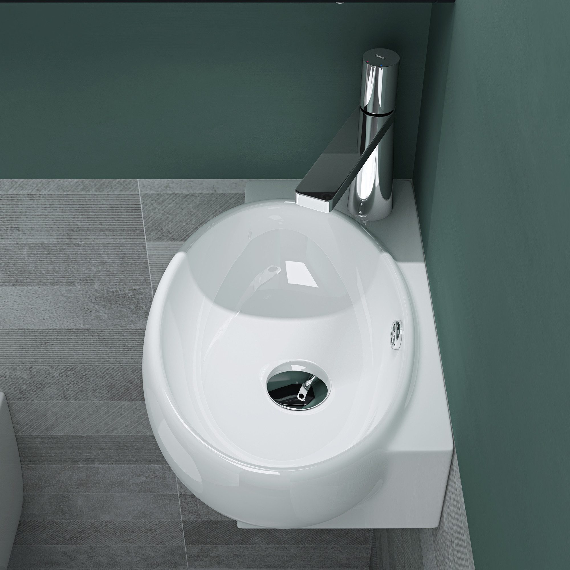 Mai & Mai Waschbecken Eckwaschbecken Waschbecken Gäste WC Badezimmer Br001L, ovale Form,mit Armaturenloch und DIN-Ablauf – Bild 3 von 5