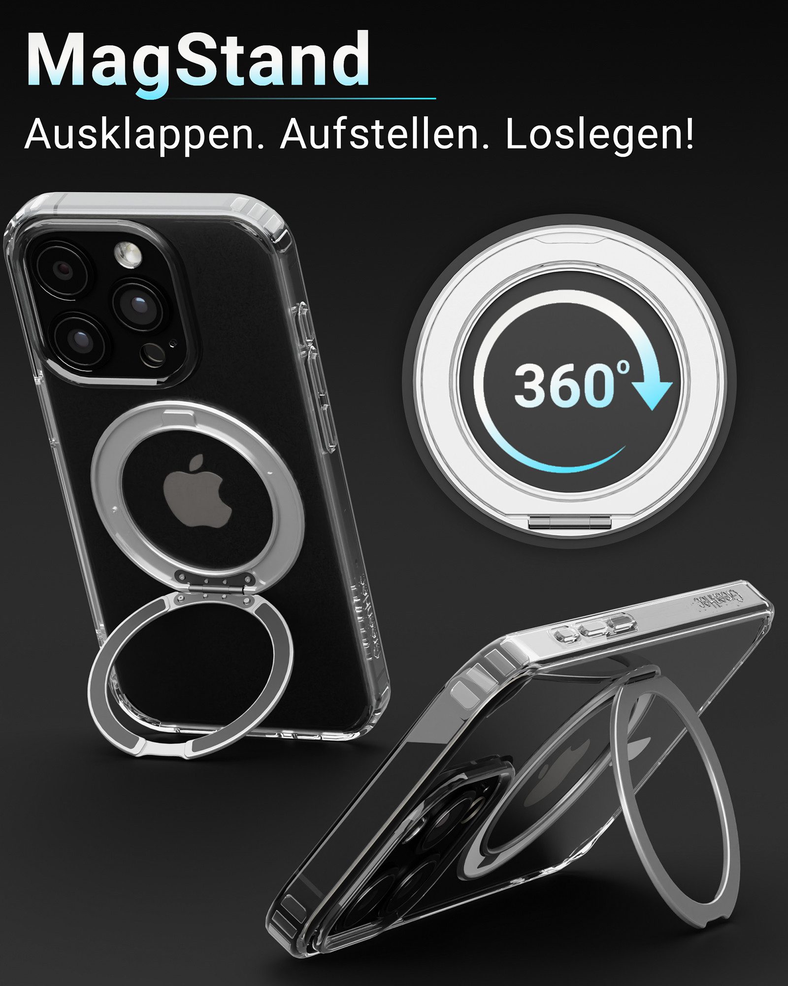 GreenHec Handyhülle Schutzhülle iPhone 16 15 14 13 Pro Max Plus Ring Case Klar Transparent 17,8 cm (7 Zoll), MagStand Ring Hülle mit Magnetring für iPhone, GreenHec Clear Case