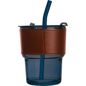 Macma Becher Farbiges Trinkglas mit Glasstrohhalm / Trinkbecher / Farbe; dunkelblau