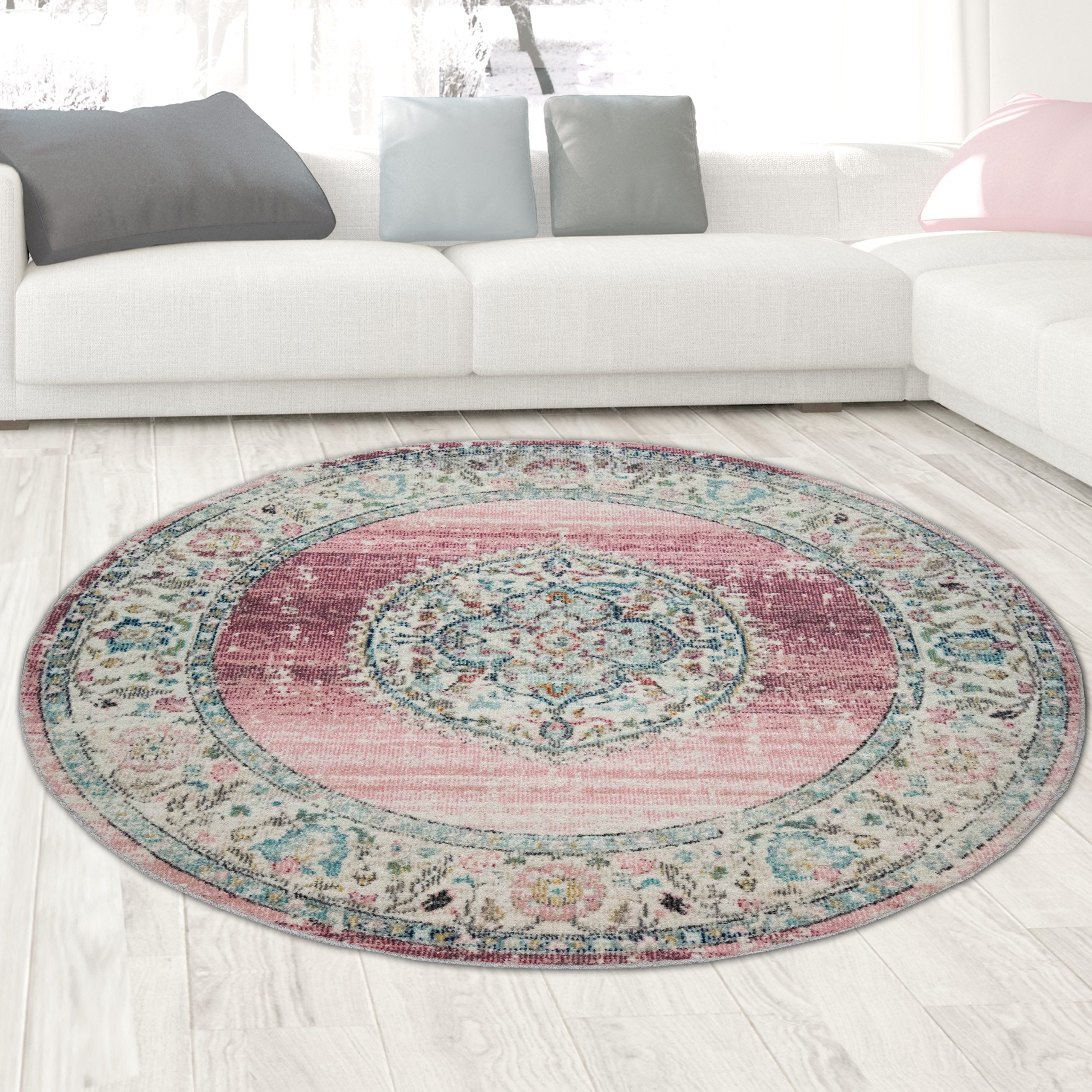 Carpetia Outdoorteppich In- und Outdoor, rund, Höhe: 5 mm, mit orientalischem Vintage-Ornamentmuster