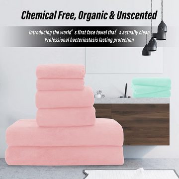 Jioson Badetücher Badetücher Set 4 Stück Duschtuch Handtuch Set, (grün + rosa 4 Stück), aus weicher Korallenwolle, sehr saugfähig