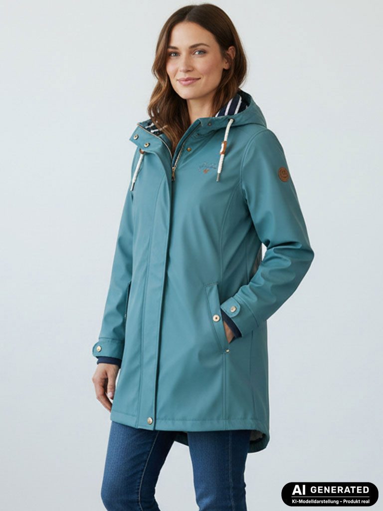 Dry Fashion Regenjacke Kiel Damen Regenmantel - Outdoor-Jacke Parka Wasserdicht & Winddicht Verschweißte Nähte, Kapuze verstellbar, abgedeckter Reißverschluss