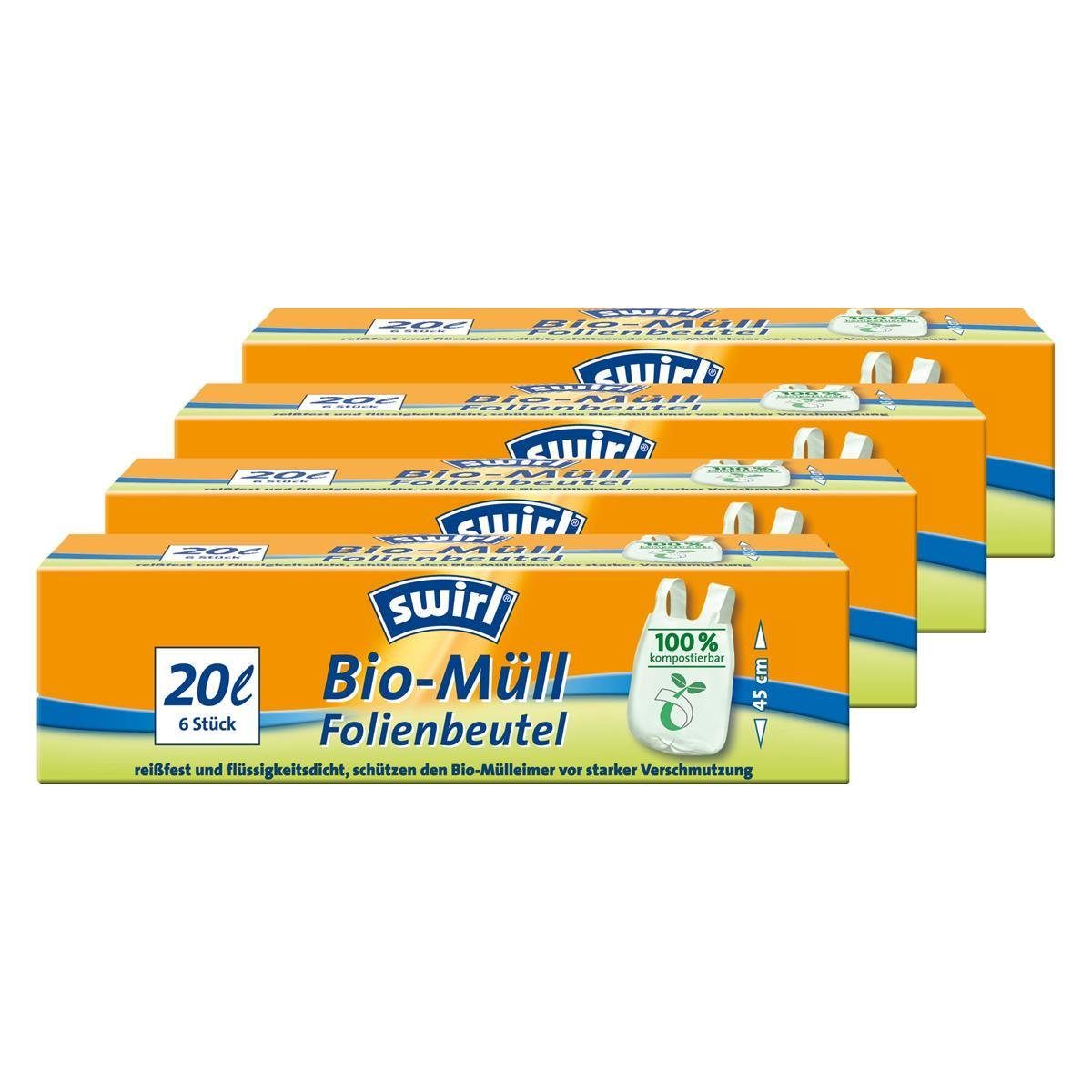 Swirl Müllbeutel Swirl Bio-Müll Folien-Beutel 20l mit Tragegriff 6stk./Rolle (4er Pack)