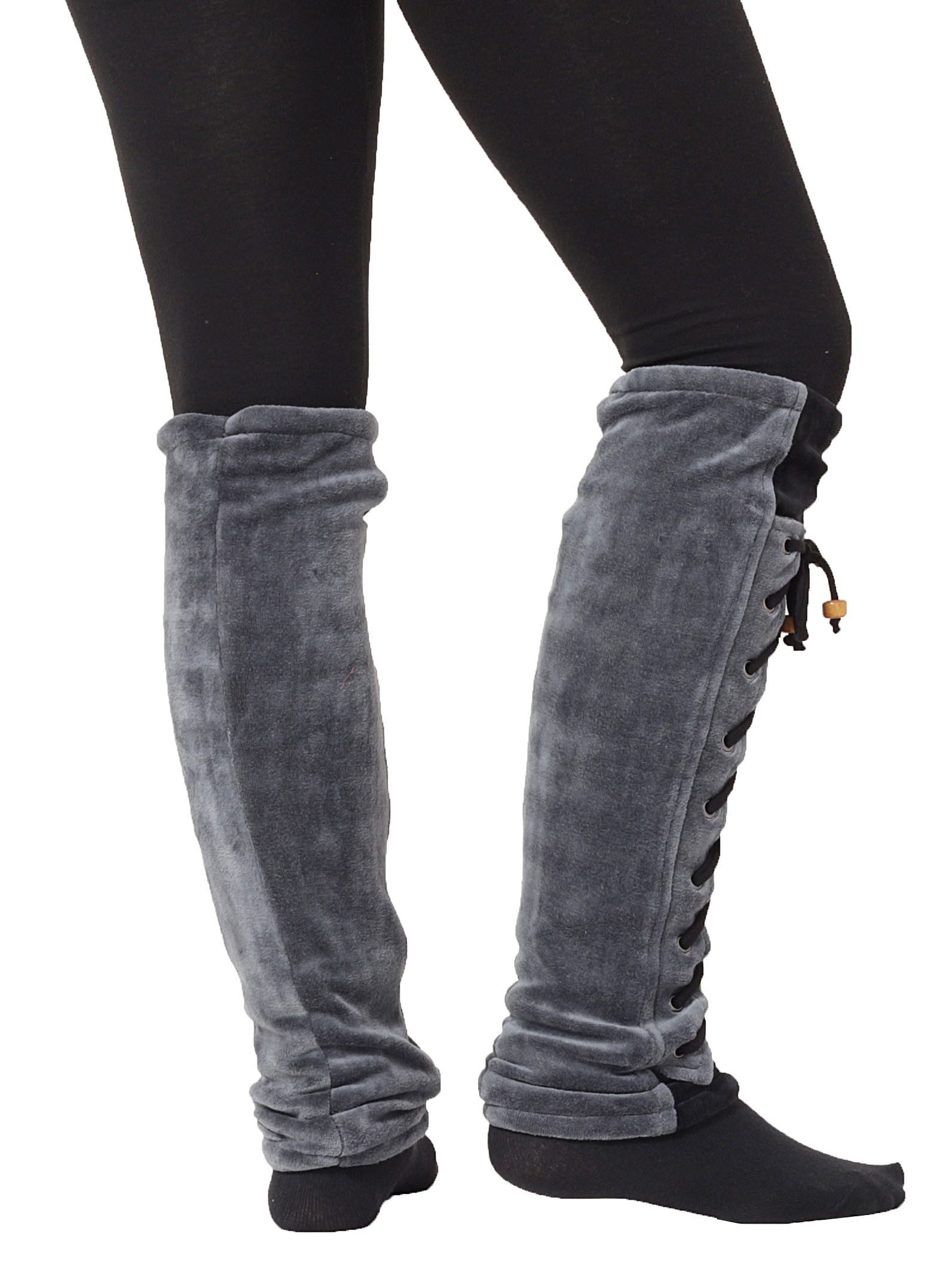 PUREWONDER Beinstulpen Stulpen Beinstulpen aus Samt mit Schnürung, Beinwärmer Nr. 28 Grau (1 Paar) Einheitsgröße