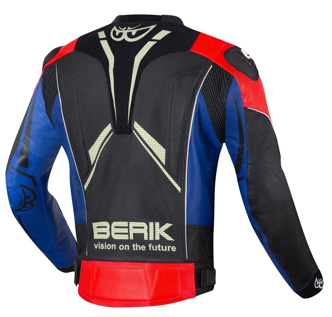 Berik Black/Red/Blue Evo Lederjacke Street Motorradjacke Pro Motorrad