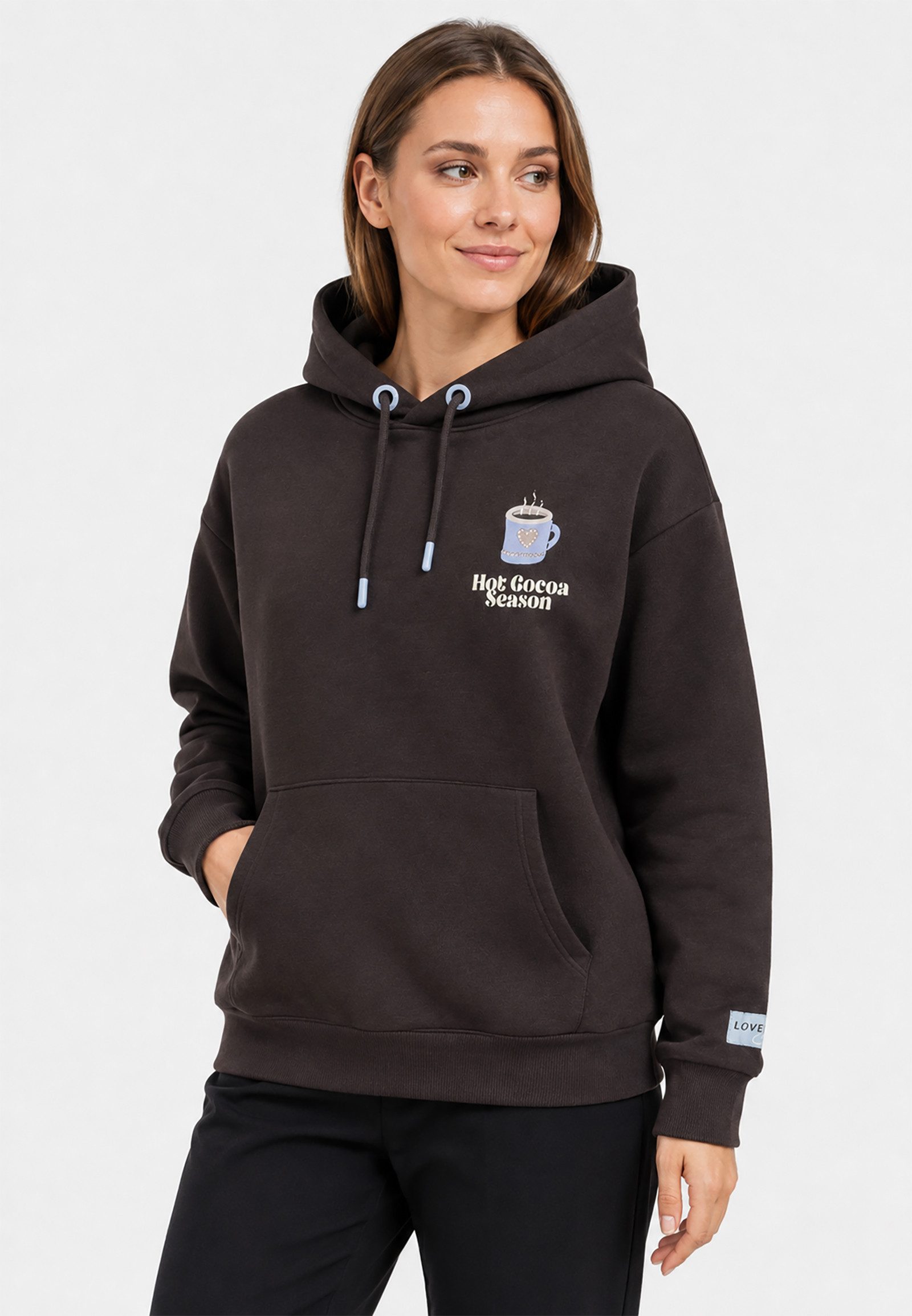 SUBLEVEL Hoodie Kaffee-Motivprint Elastikbündchen Kapuze für Damen (1-tlg) Rundhalsausschnitt, Grafikprint, Normale Passform, Kängurutasche – Bild 2 von 5