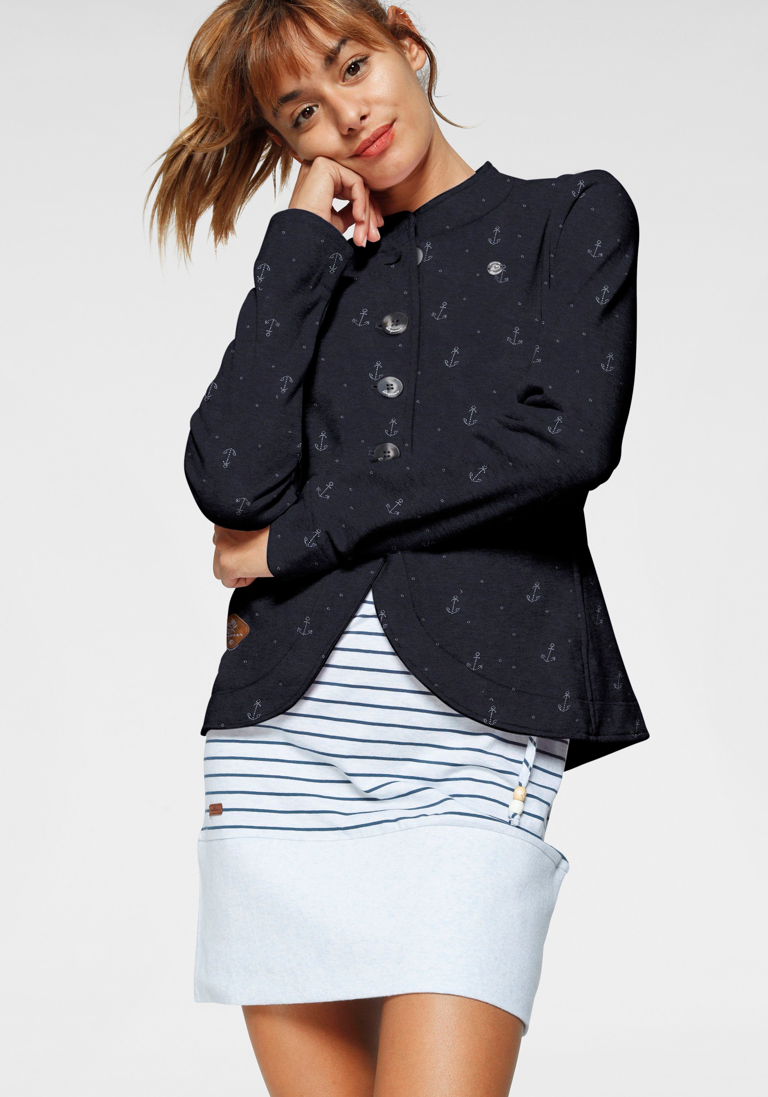 Ragwear Sweatjacke AVALINA O maritimer NAVY PRINT mit Kontrast-Details Sweat-Blazer