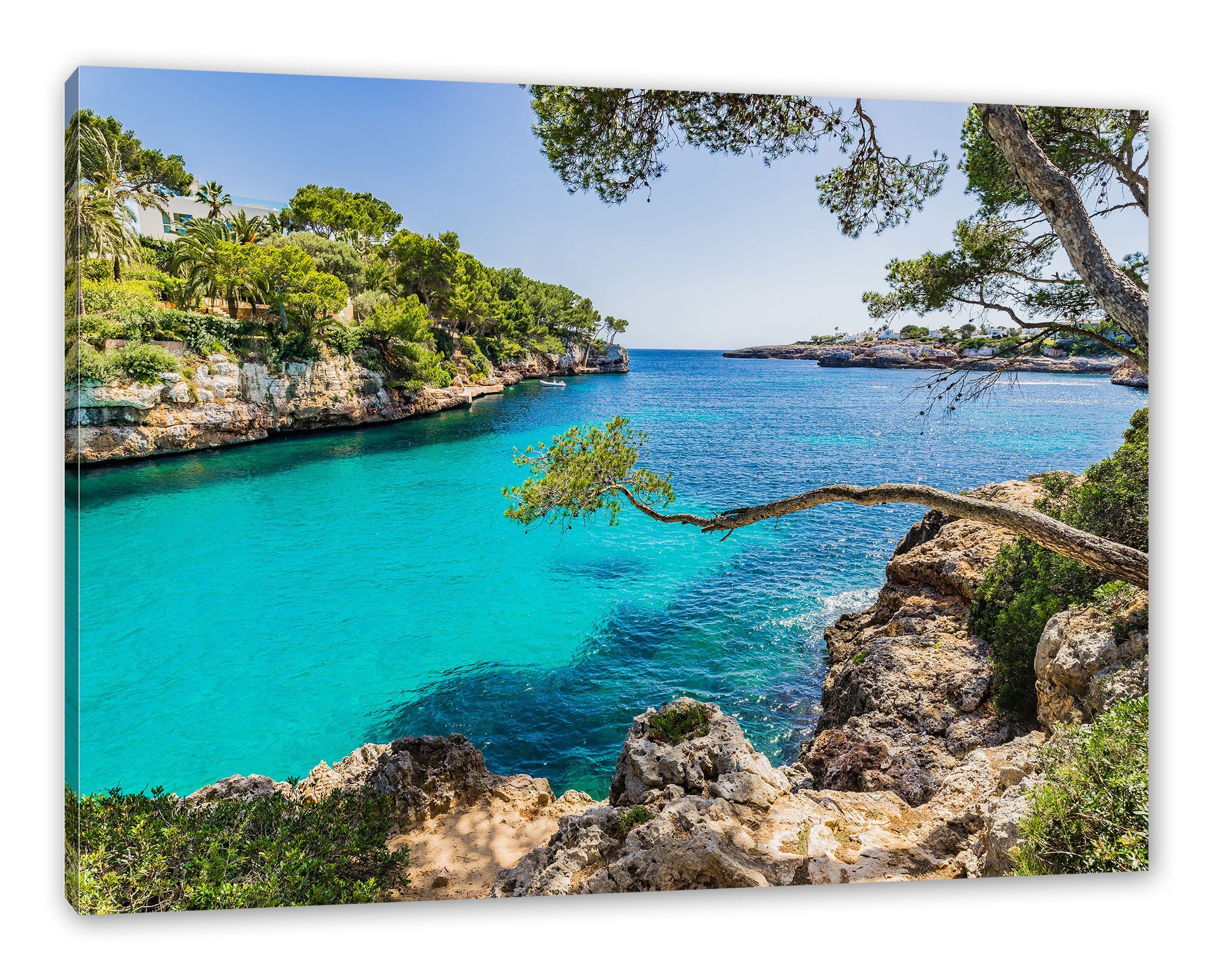 Mallorca Mallorca (1 inkl. St), Cove bespannt, Cove, Pixxprint Zackenaufhänger Leinwandbild Bay Leinwandbild Bay fertig