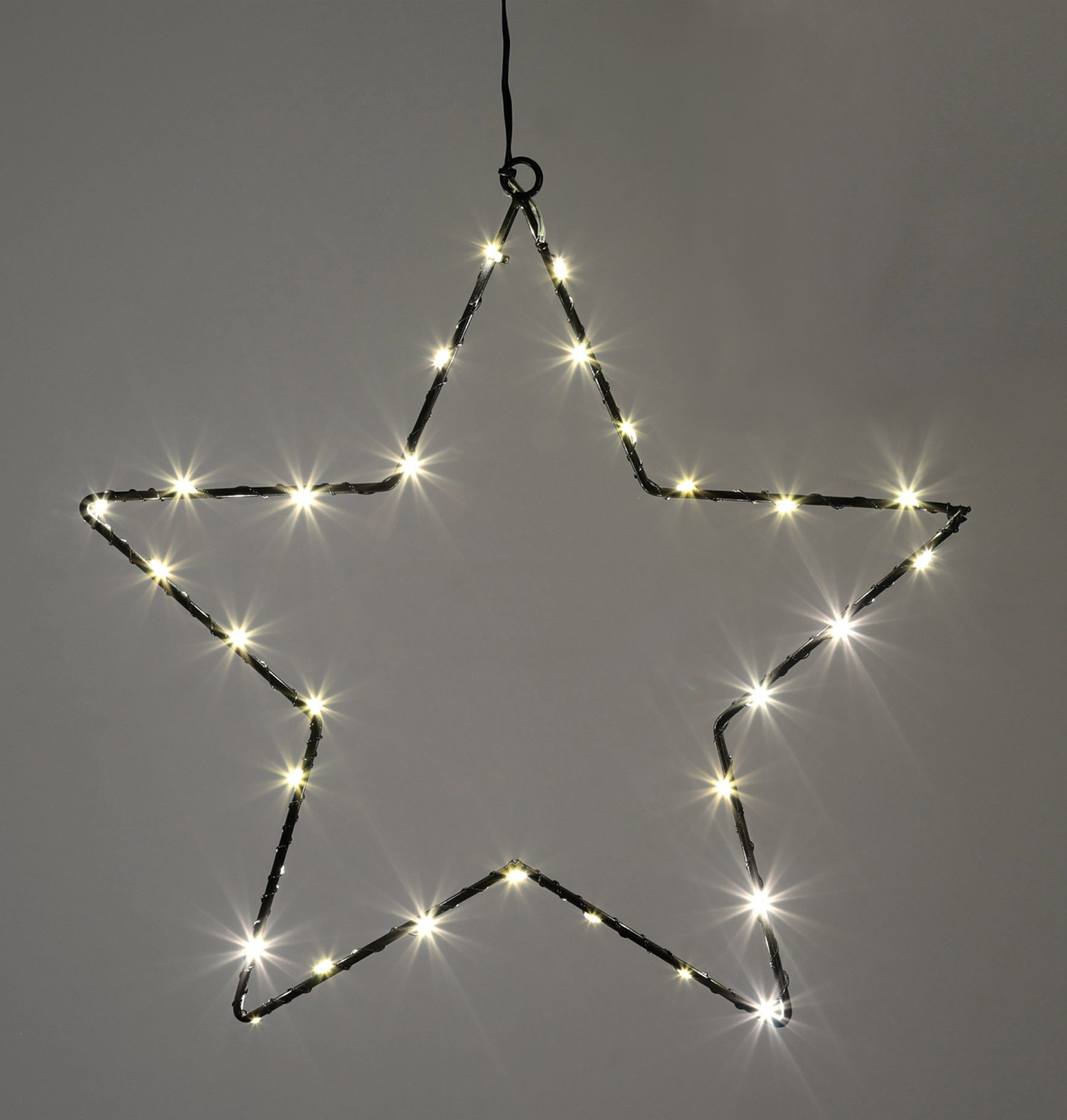 Spetebo LED Stern LED Metall Leuchtstern zum Hängen schwarz - 30 cm, Timerfunktion, LED fest verbaut, warm weiß, Stern Silhouette warm weiß beleuchtet für Außen