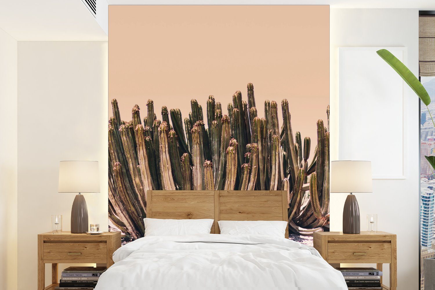 MuchoWow Fototapete Kaktus - Pflanze - Natur - Grün, Matt, bedruckt, (4 St), Montagefertig Vinyl Tapete für Wohnzimmer, Wandtapete
