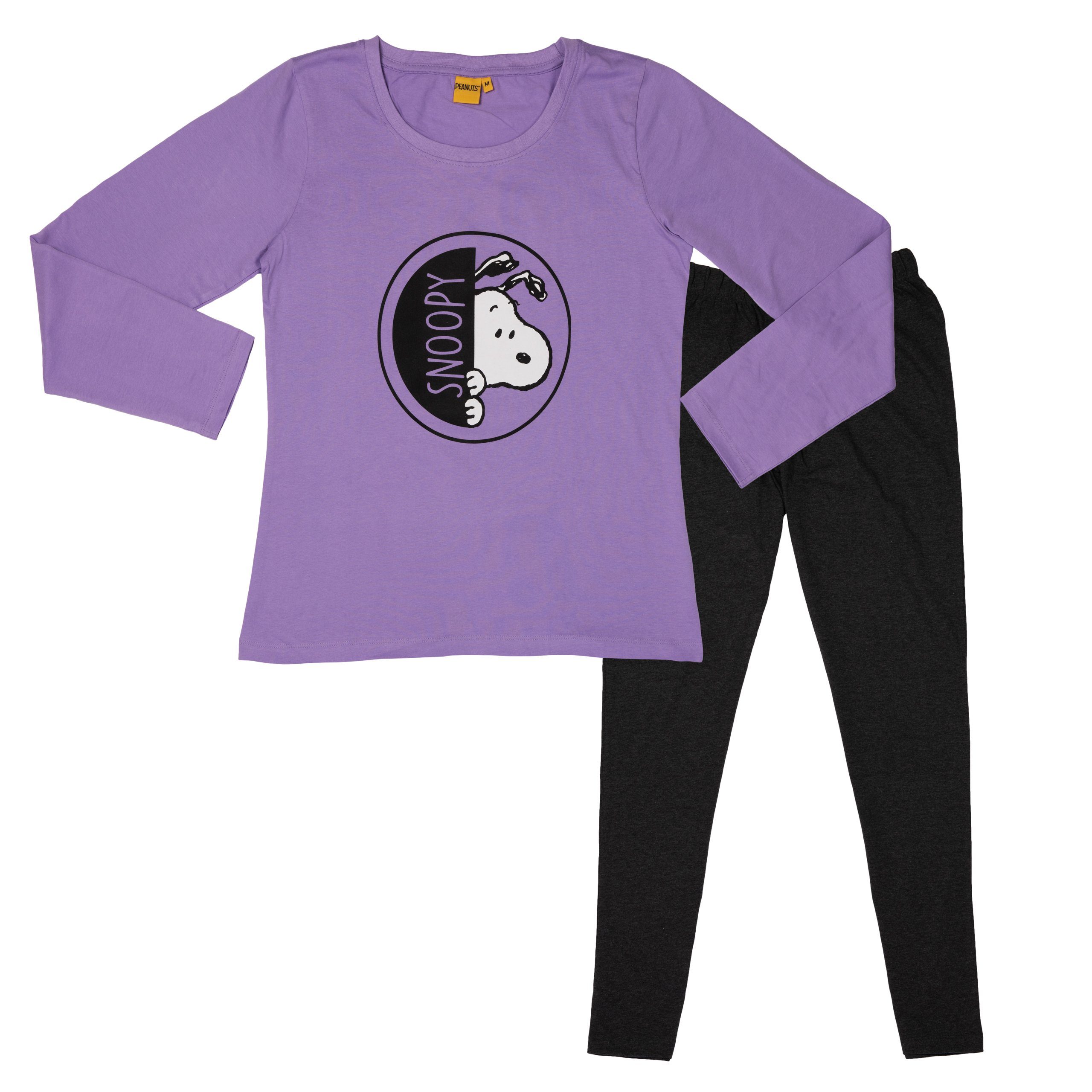 United Labels® Schlafanzug The Peanuts Schlafanzug für Damen Snoopy - Langarm Lila/Schwarz