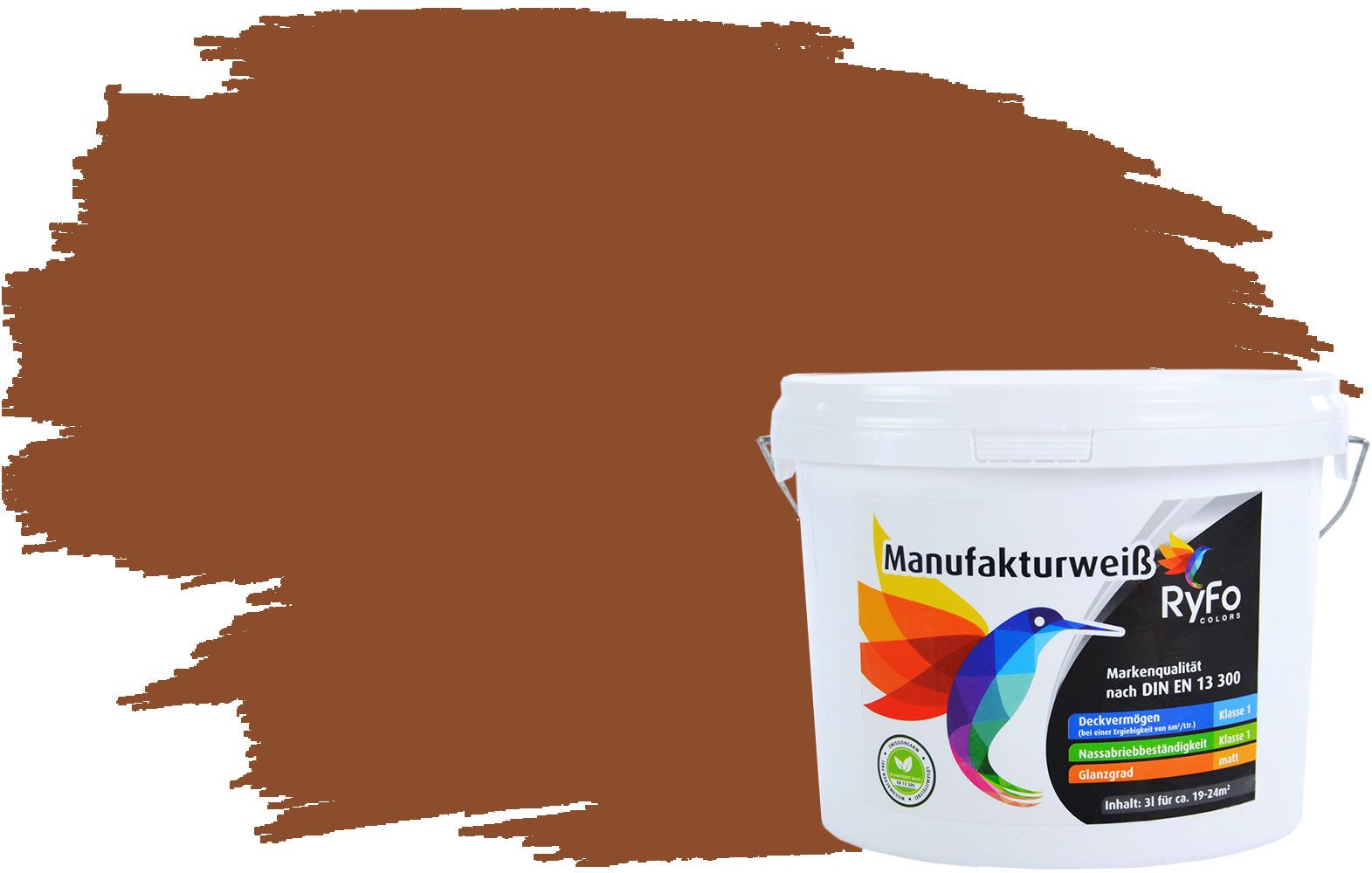 RyFo Colors Wand- und Deckenfarbe Manufakturweiß Nussbaum, 1 L reicht für ca. 8 m², Deckkraft-/Nassabriebklasse 1, matt, atmungsaktiv, für Innenräume