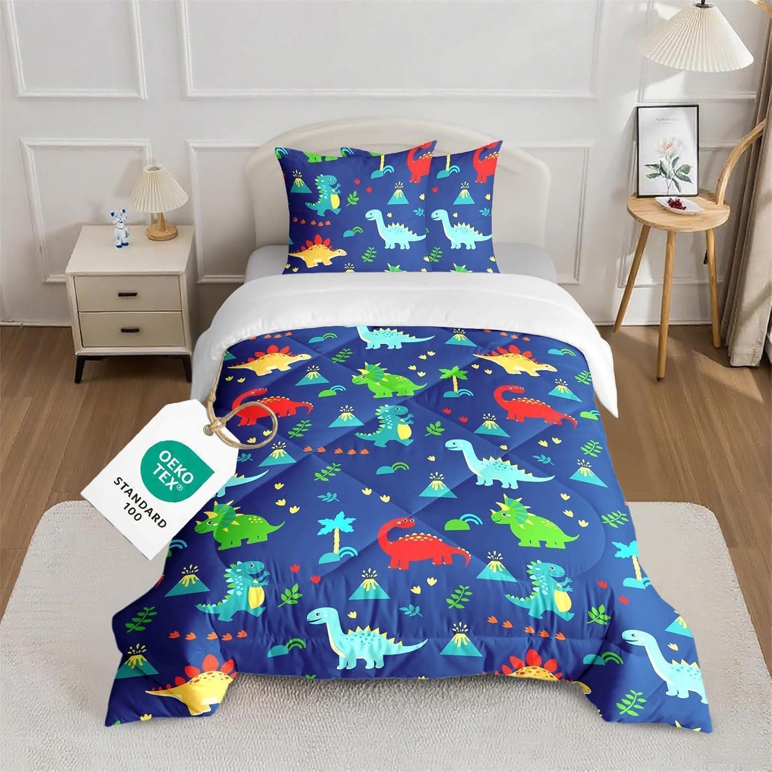 LuxusKollektion Microfaserbettdecke Dino Ganzjahresdecke 135x200 cm + 80x80 cm Kissen