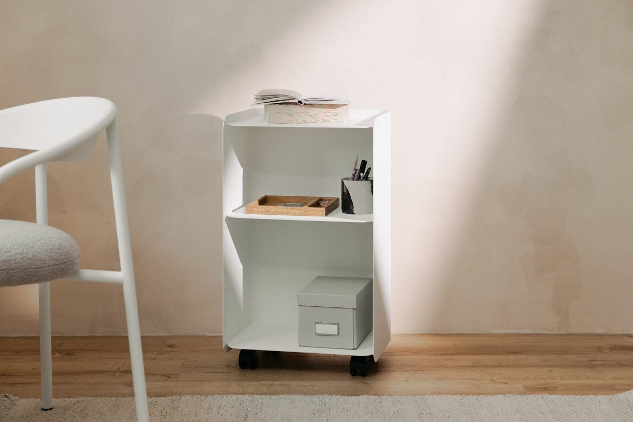 Metallbude Rollcontainer JUNO, variabel nutzbar als Beistelltisch, Nachttisch oder Organizer