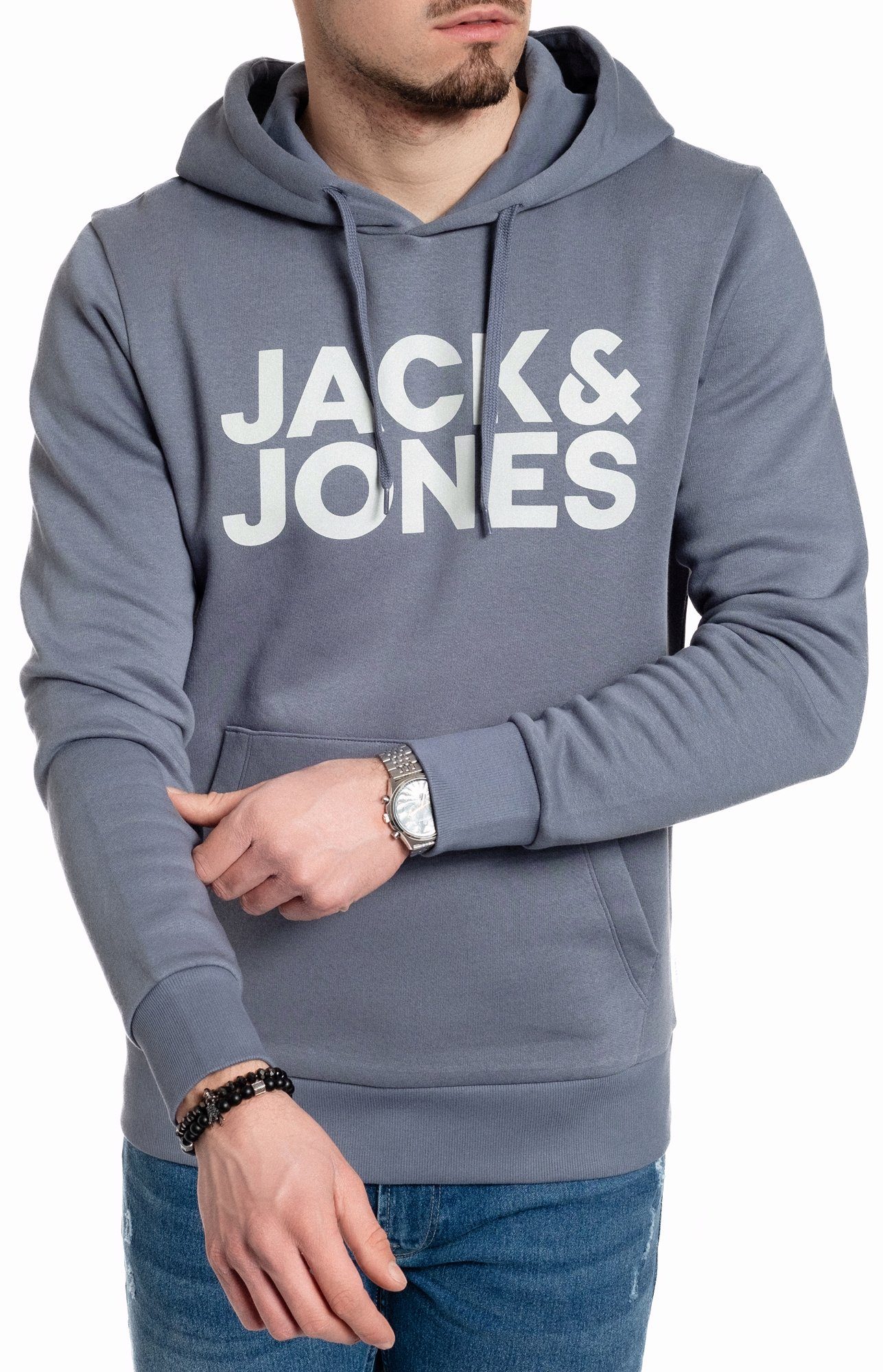 Jack Kapuzensweatshirt mit Chinablue-White & Kängurutasche Jones