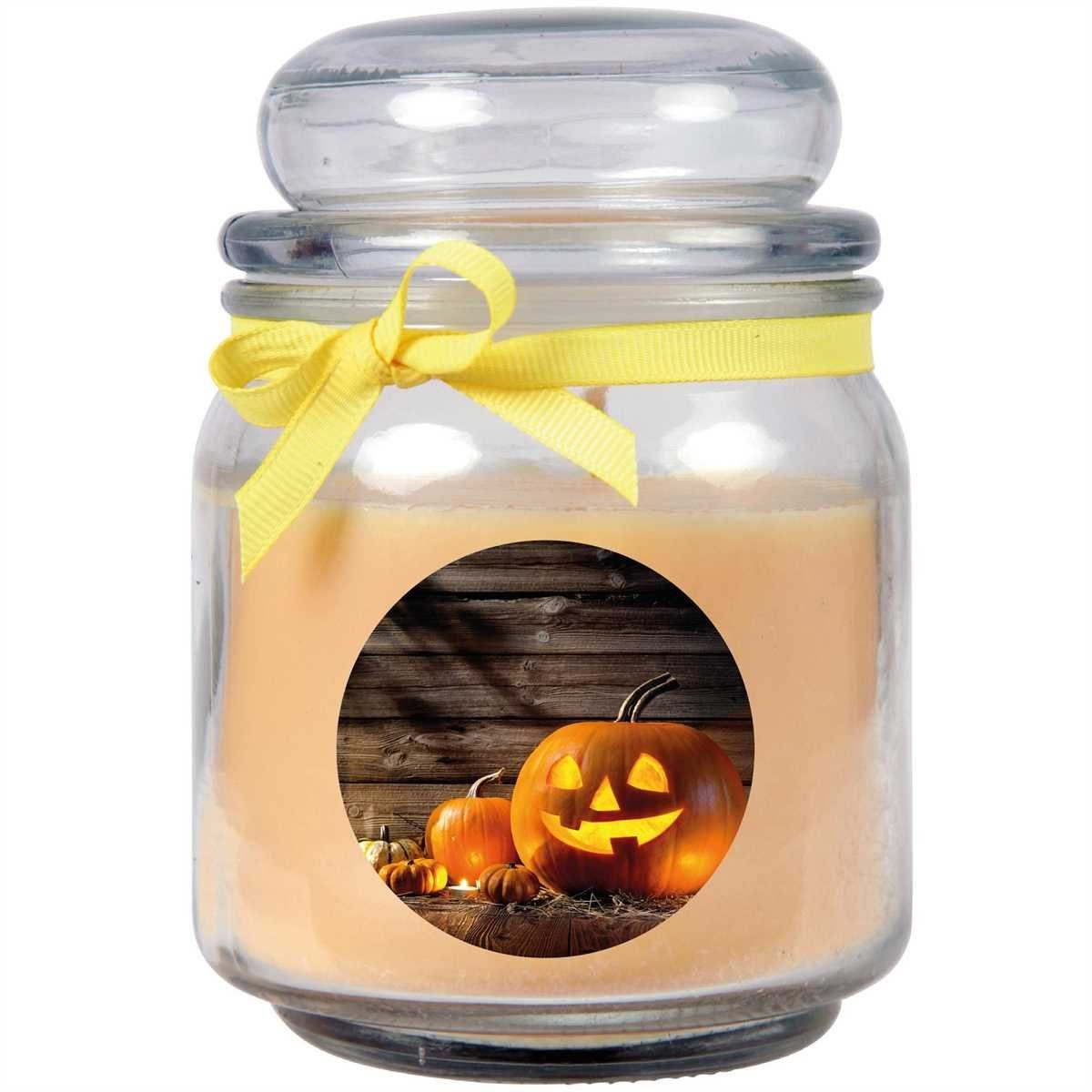 HS Candle Duftkerze (Dekokerze, 1-tlg), Halloween - Kerze im Bonbon Glas, Ideale Herbstdeko
