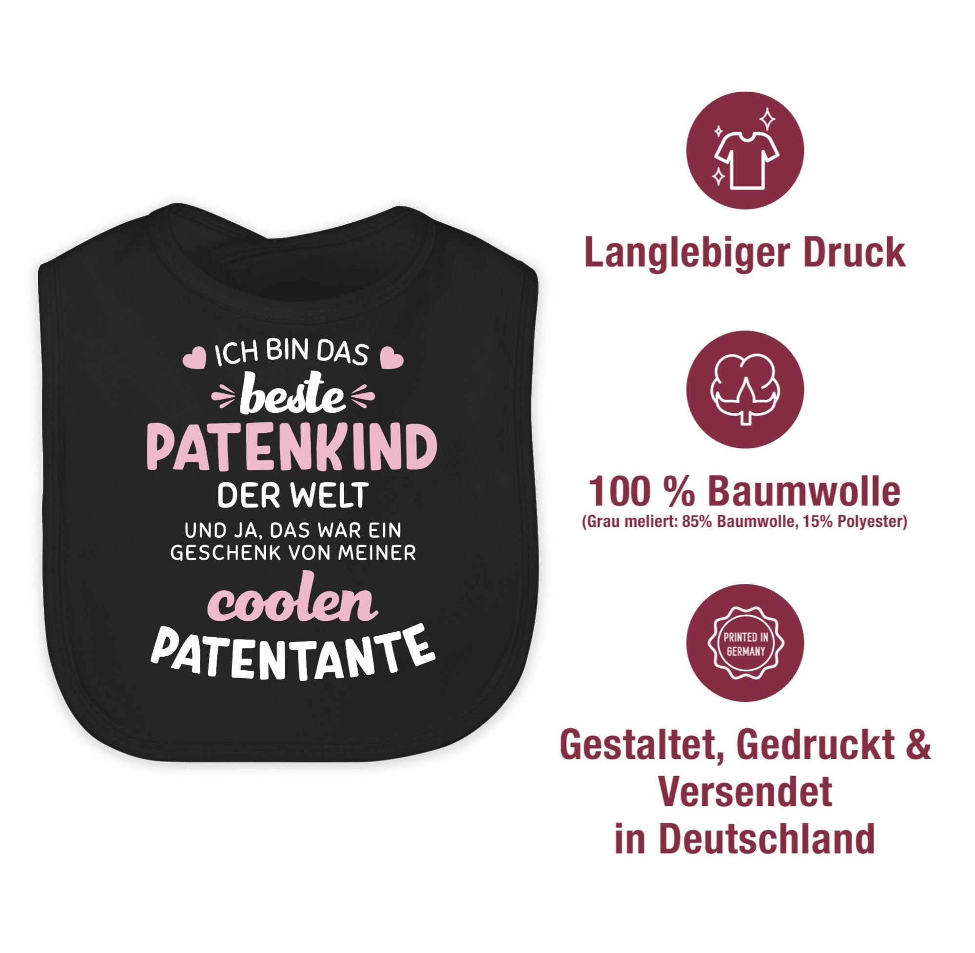 Schwarz Shirtracer 3 weiß/rosa, das Ich Patenkind Patentante bin Lätzchen der beste Baby Welt