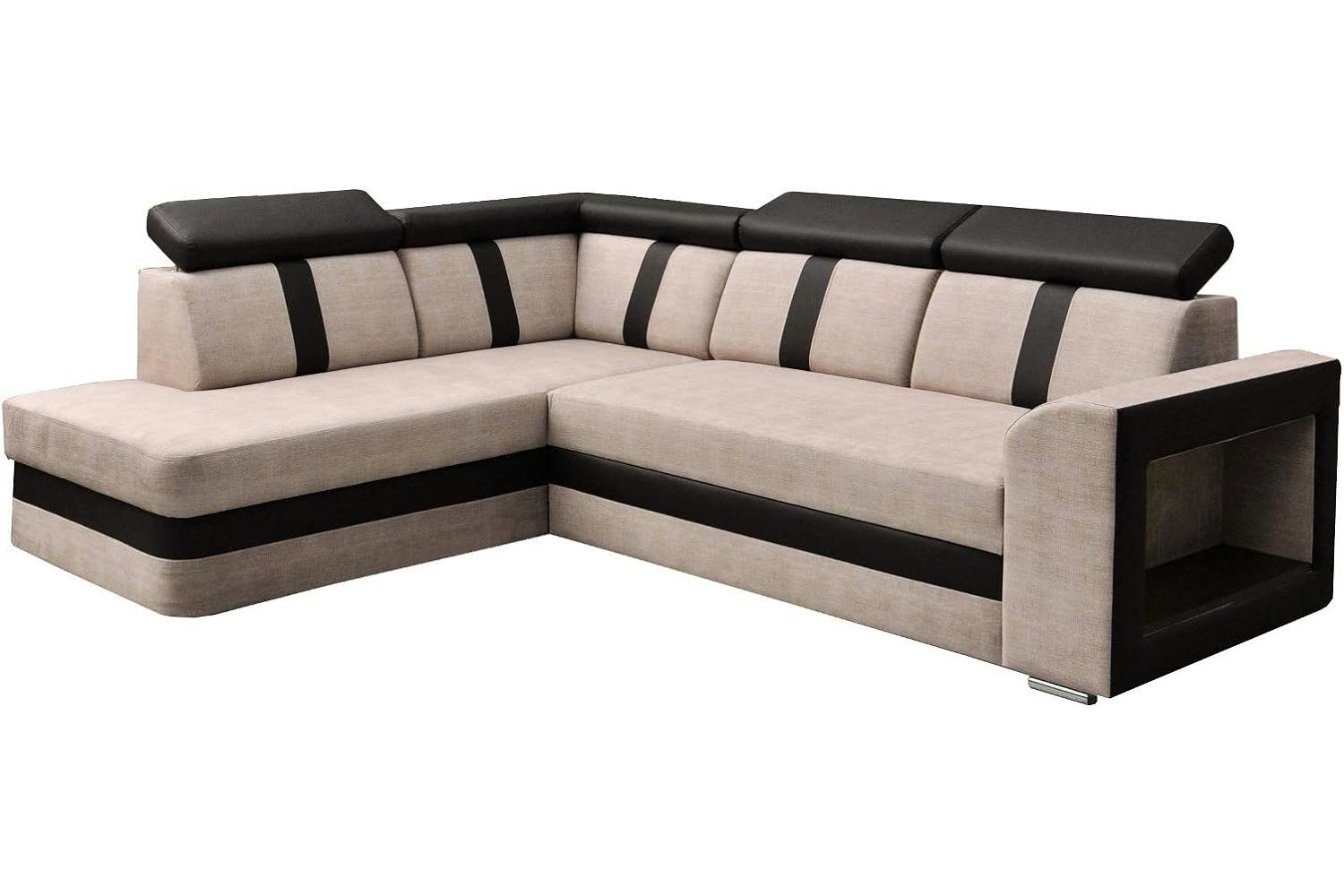 MOEBLO Ecksofa TEXAS, Eckcouch Sofa Eckcouch Verstellbaren Kopfstützen Couch Ottomane L-Form Schlafsofa Bettsofa Polstergarnitur, mit Schlaffunktion und Bettkasten