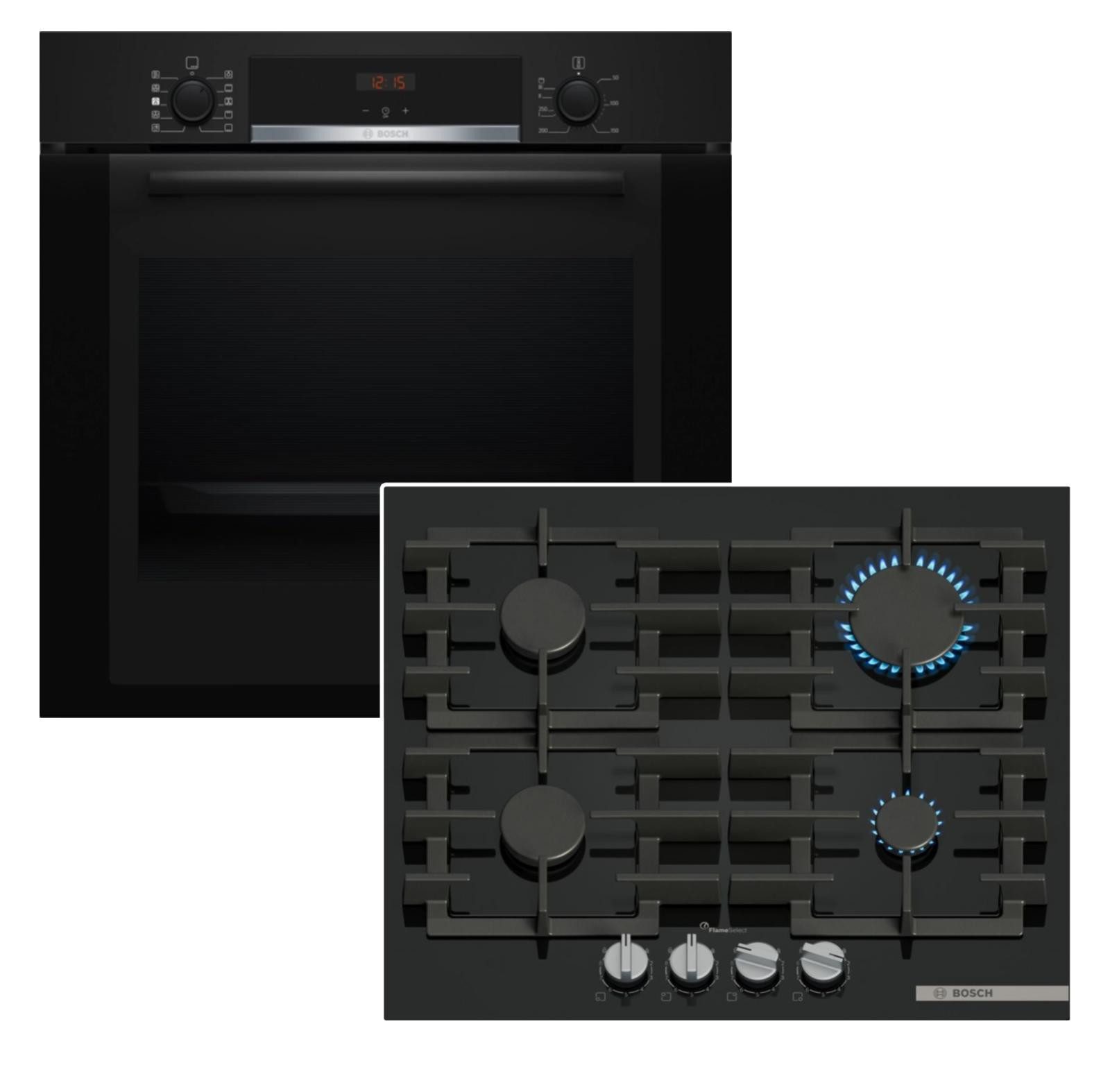 BOSCH Backofen-Set Dampfbackofen Teleskopauszug EcoClean + Gaskochfeld FlameSelect, mit 1-fach Teilauszug