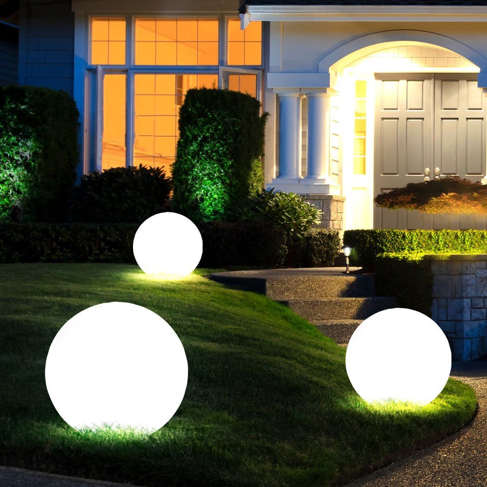 etc-shop LED Gartenleuchte, LED-Leuchtmittel fest verbaut, 3er Set LED  Solarlampen Kugellampen weiß Gartenleuchte Außen Wege