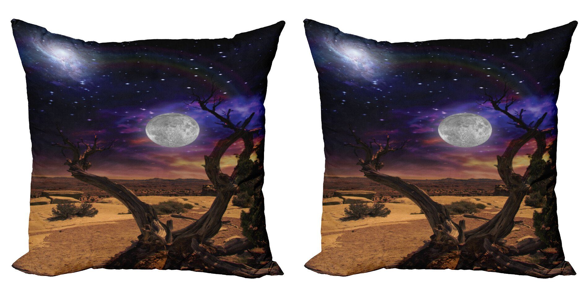 Modern Abakuhaus Digitaldruck, Doppelseitiger Kissenbezüge Mond Desert Night (2 Stück), Sterne Accent Nebula