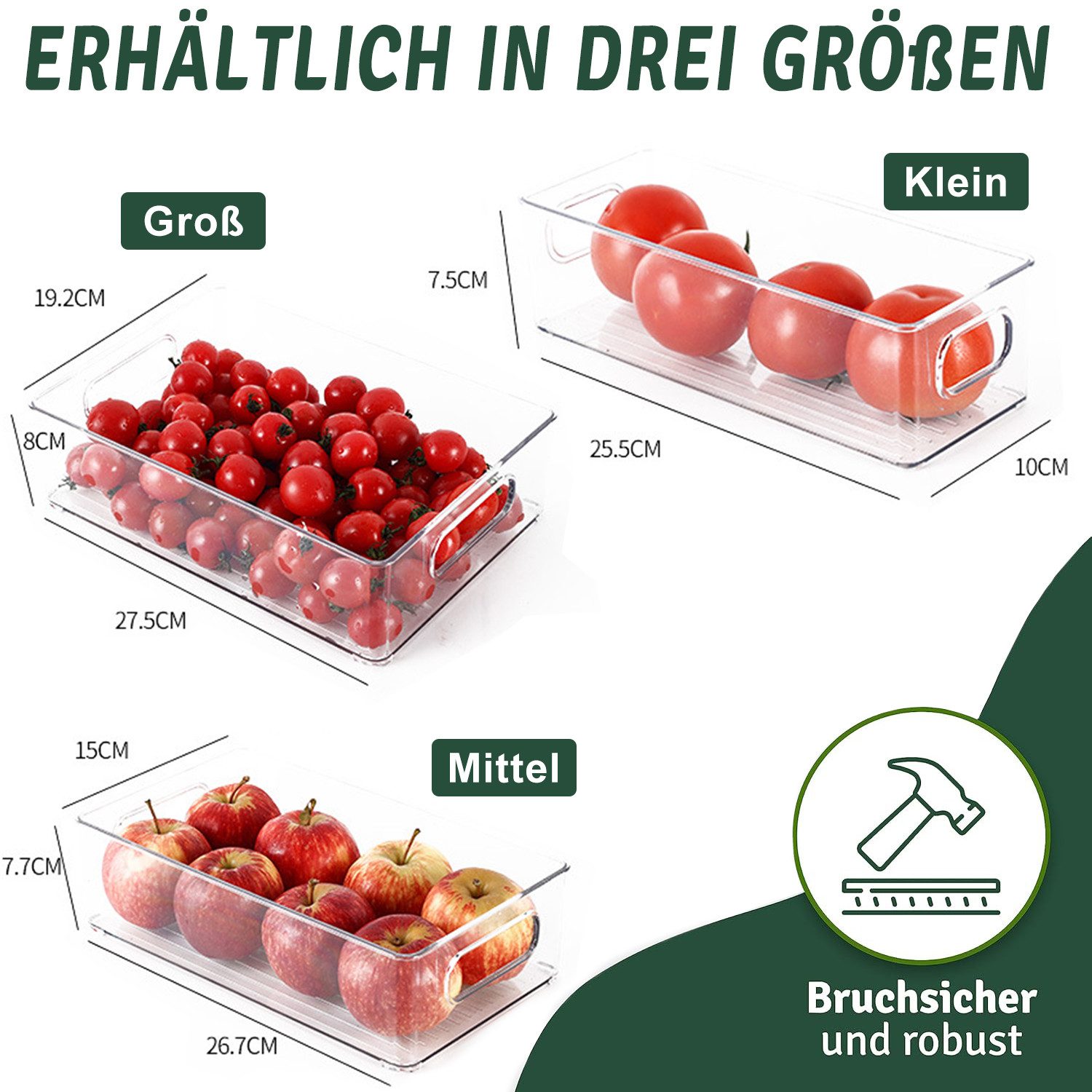 Refined Living Aufbewahrungsbox Kühlschrank Organizer Set Stapelbar - 9er Set (3 Größe) Korbeinsatz (Küchen Organizer mit Griff Küchenorganizer-Set Vorratsdose BPA frei, 9 St., Make-up organizer, Food container Obst Gemüse bleibt Frischhaltedose), für Speisekammer, Gefrierschrank, Schrank, Schublade, Büro, Badezimmer
