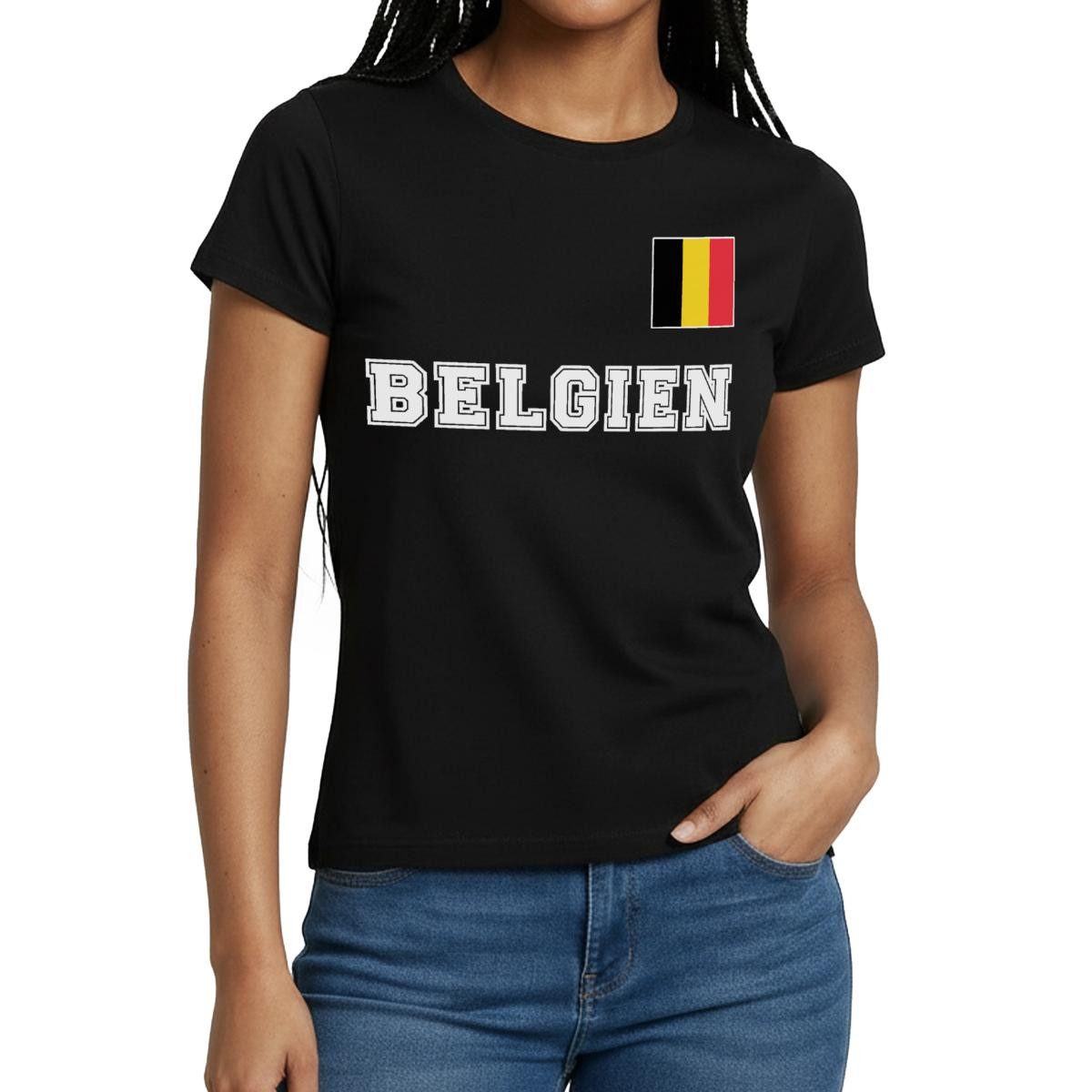 Spreadshirt T-Shirt Belgien Trikot, Belgien Fußball Frauen T-Shirt (1-tlg) Slim Fit, fällt klein aus