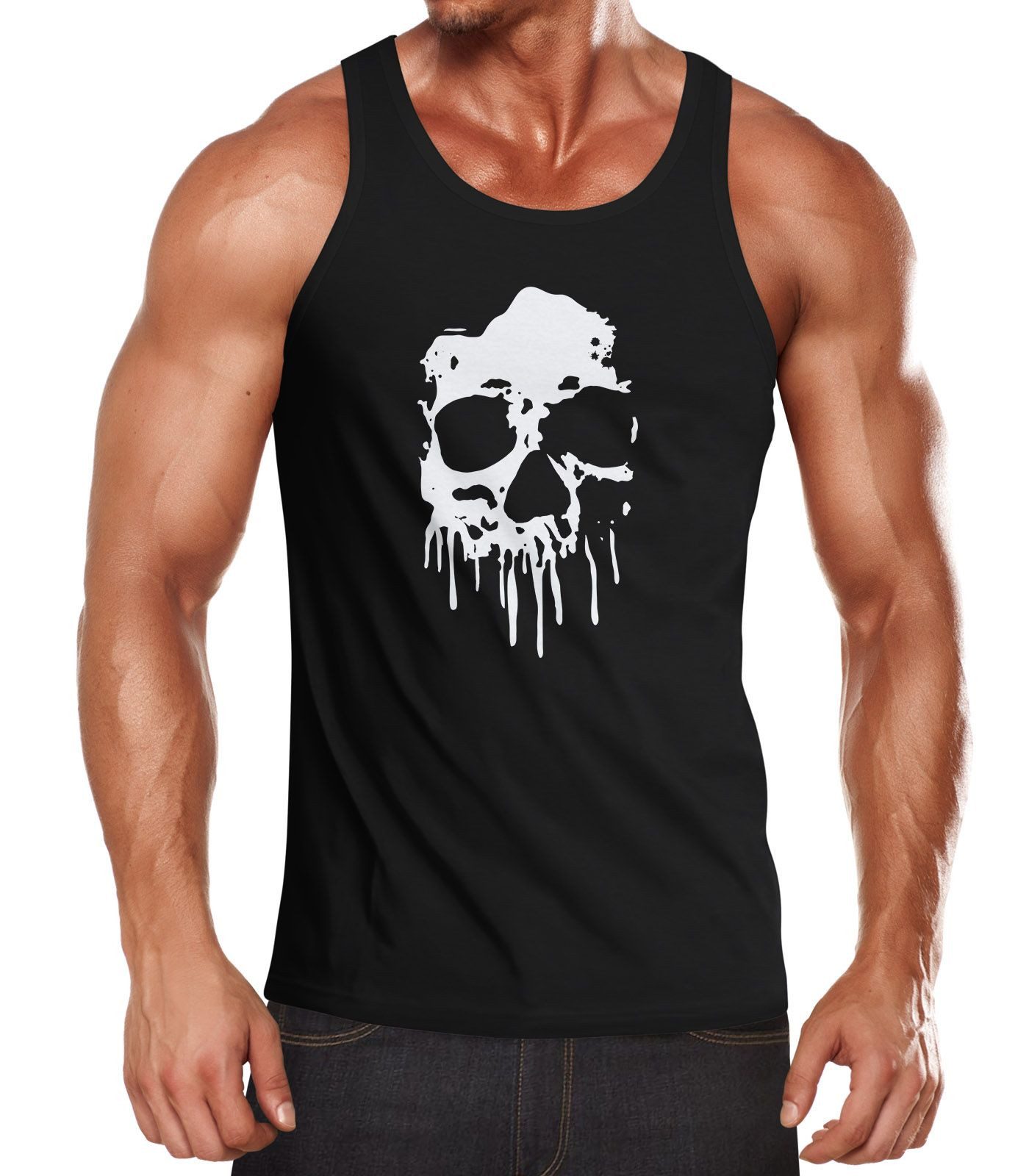 Tanktop Herren Tanktop Print Totenkopf Skull Blood Blut Paint Badge
